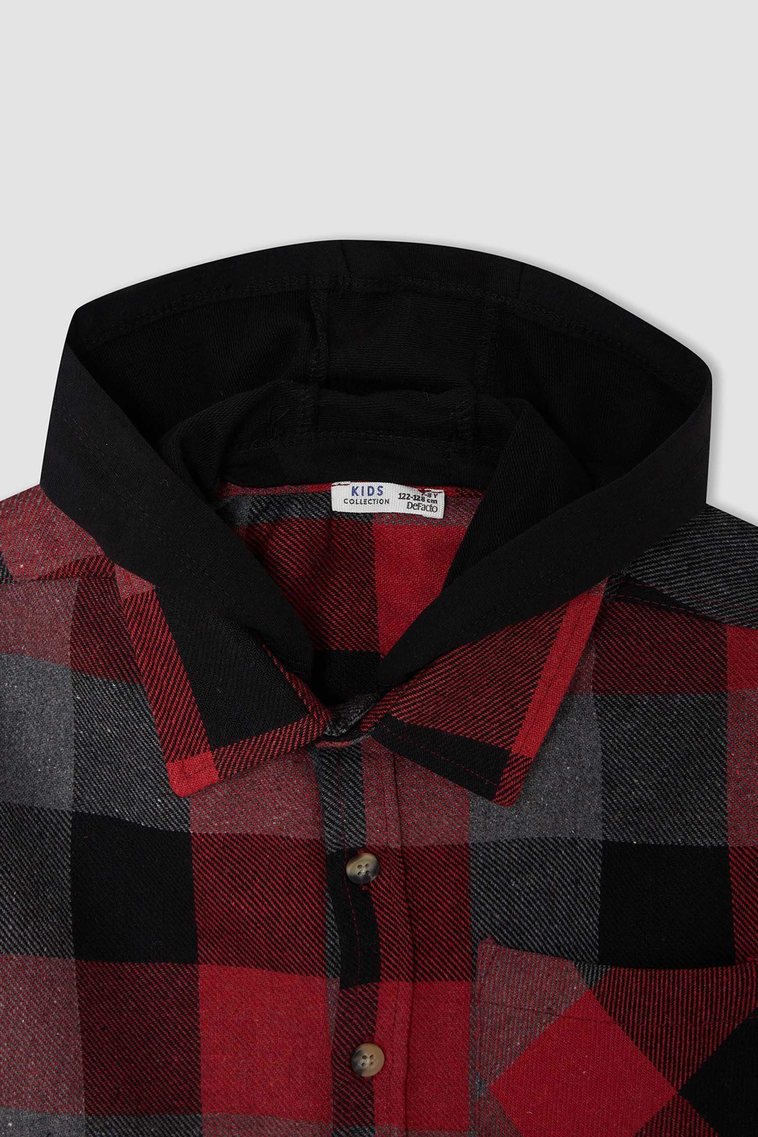 Erkek Çocuk Regular Fit Kareli Çıkarılabilir Kapüşonlu Oduncu Gömlek
