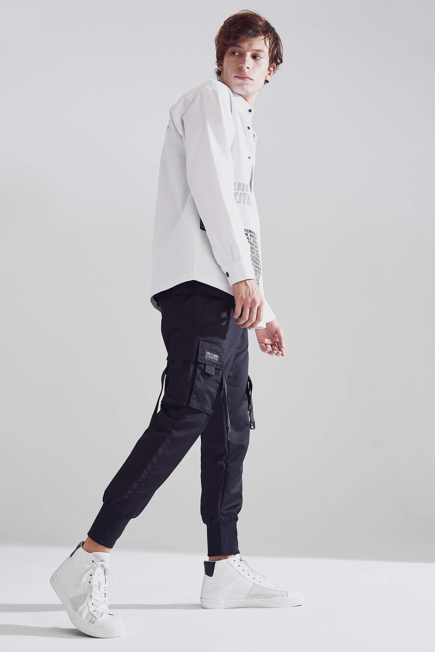 Oversize Fit Slogan Baskılı Uzun Kollu Jean Gömlek