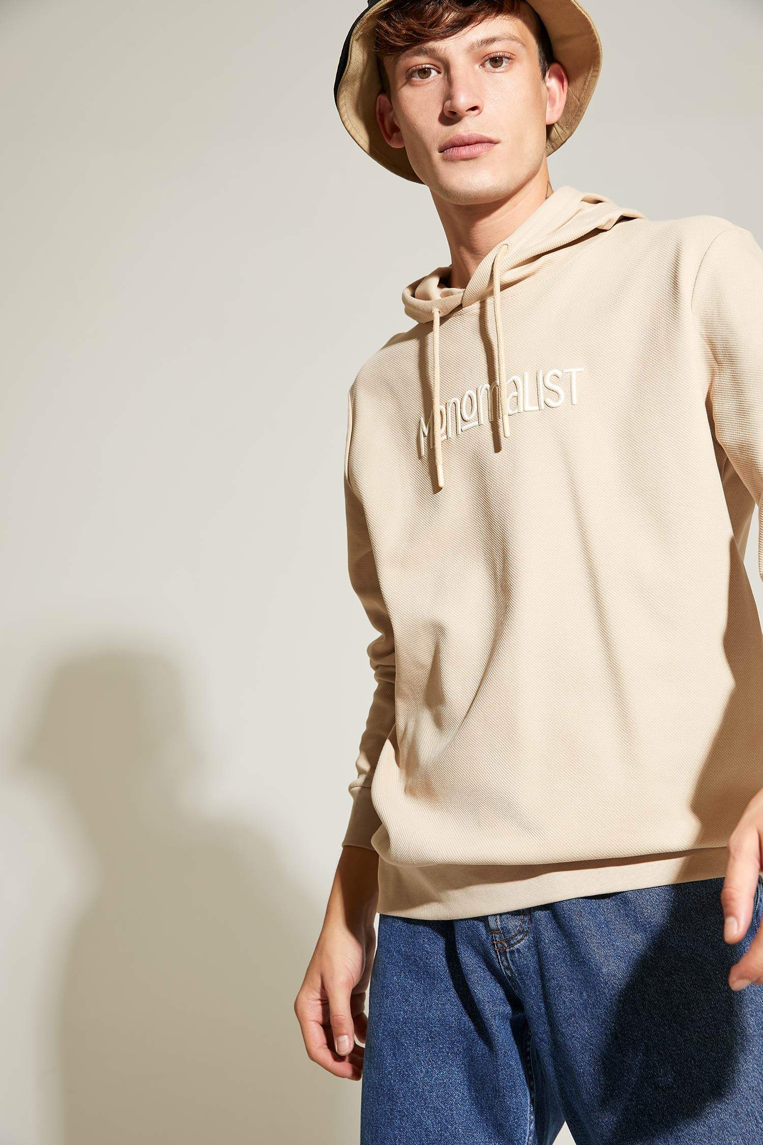 Slim Fit Kapüşonlu Baskılı Pamuklu Sweatshirt