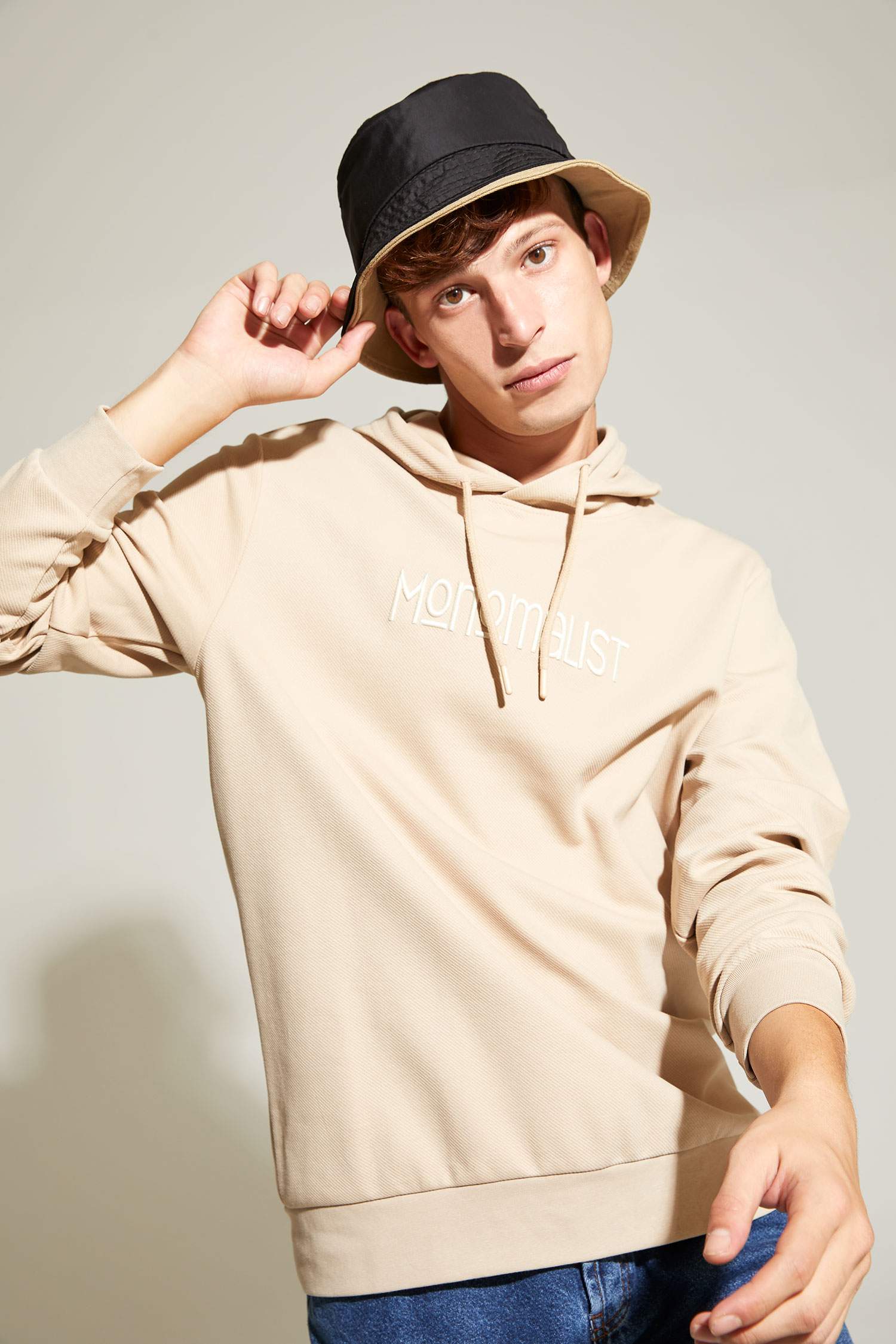 Slim Fit Kapüşonlu Baskılı Pamuklu Sweatshirt