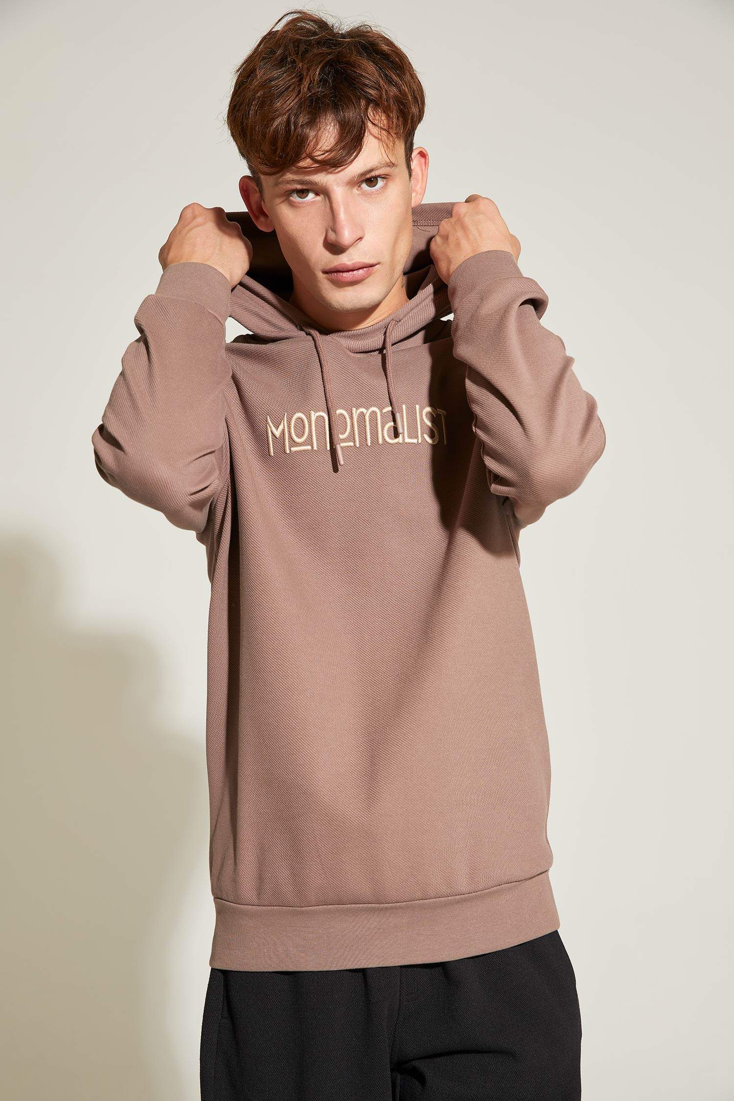 Slim Fit Kapüşonlu Baskılı Pamuklu Sweatshirt