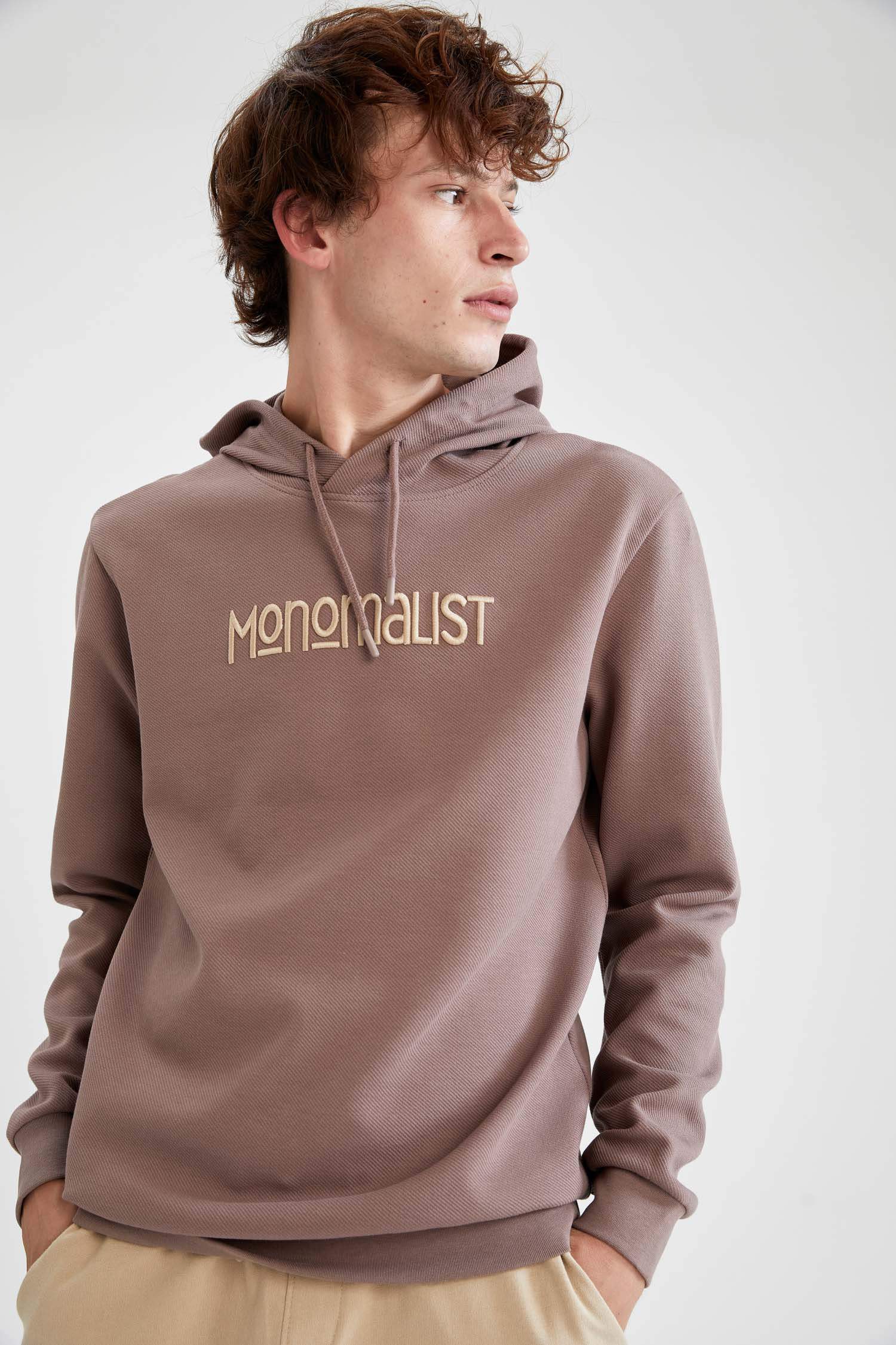 Slim Fit Kapüşonlu Baskılı Pamuklu Sweatshirt