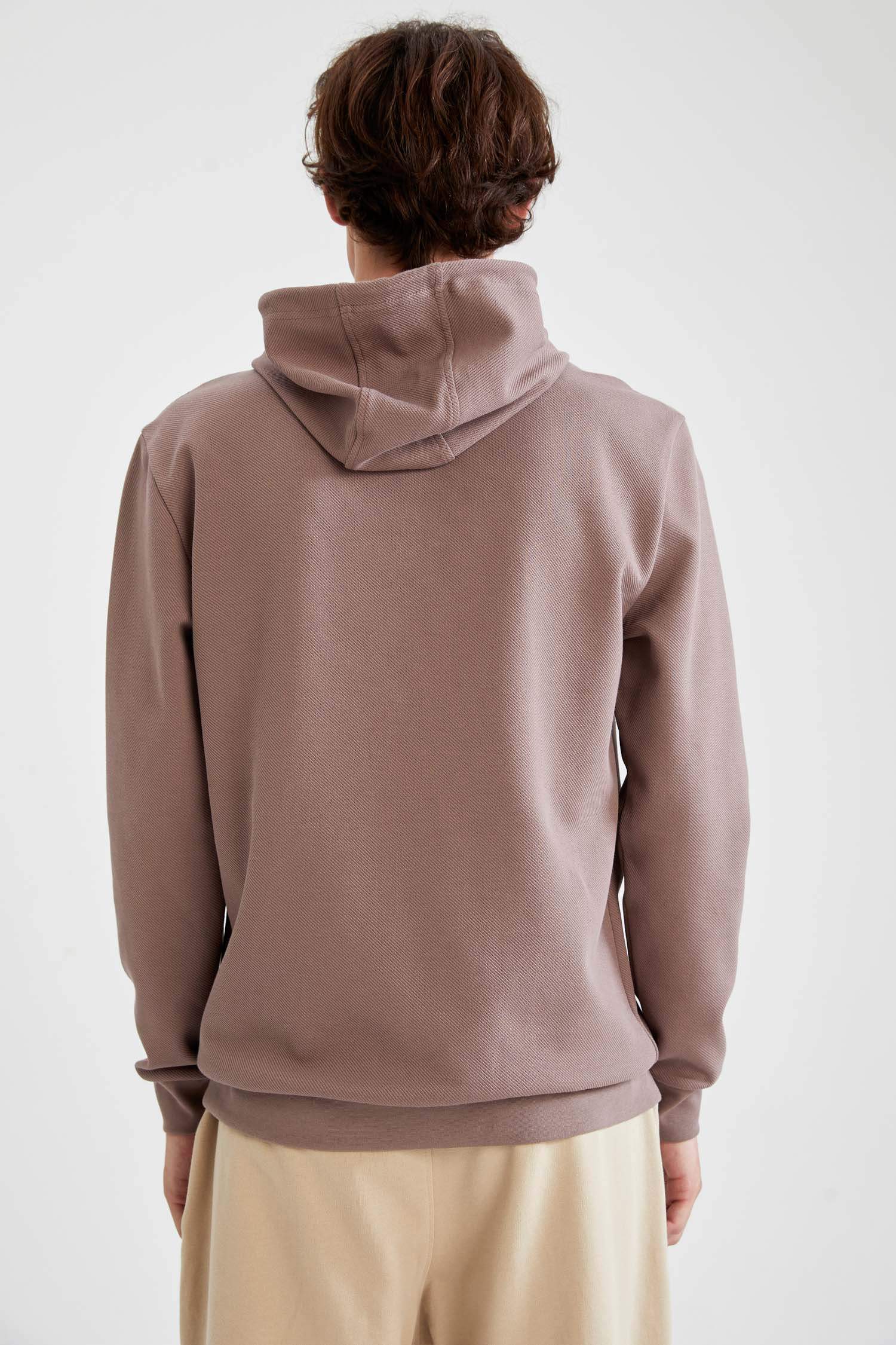 Slim Fit Kapüşonlu Baskılı Pamuklu Sweatshirt