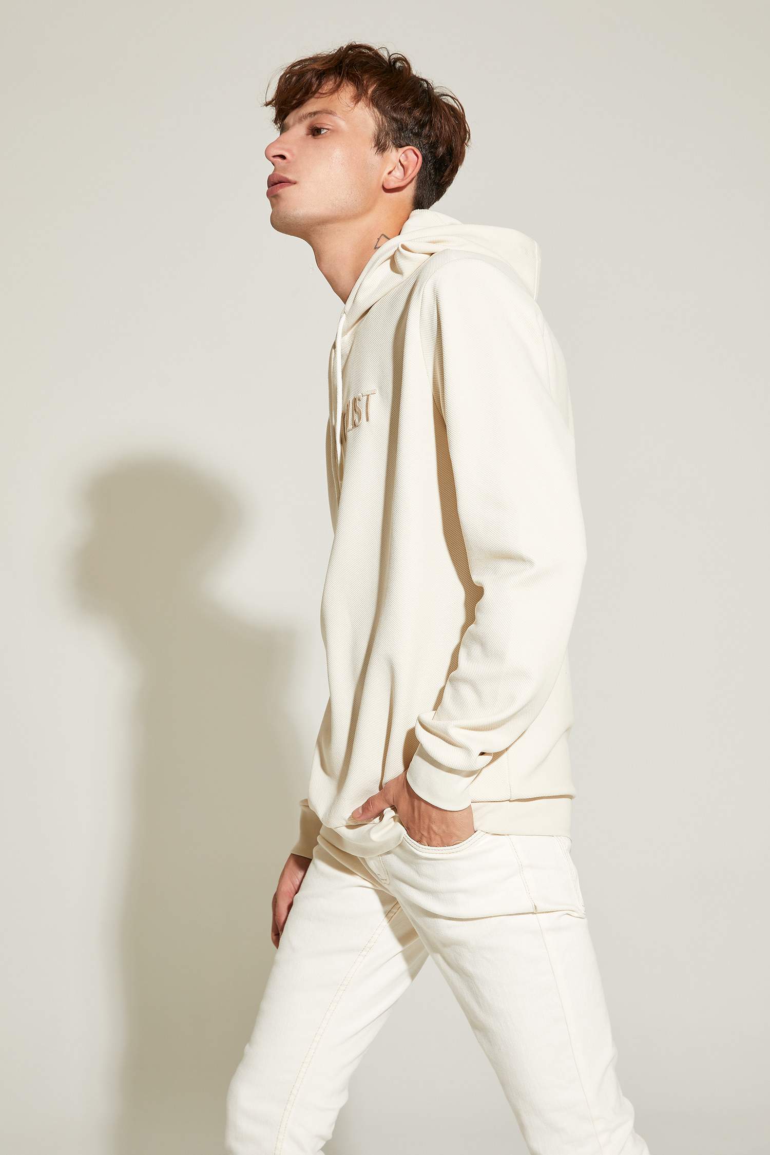 Slim Fit Kapüşonlu Baskılı Pamuklu Sweatshirt