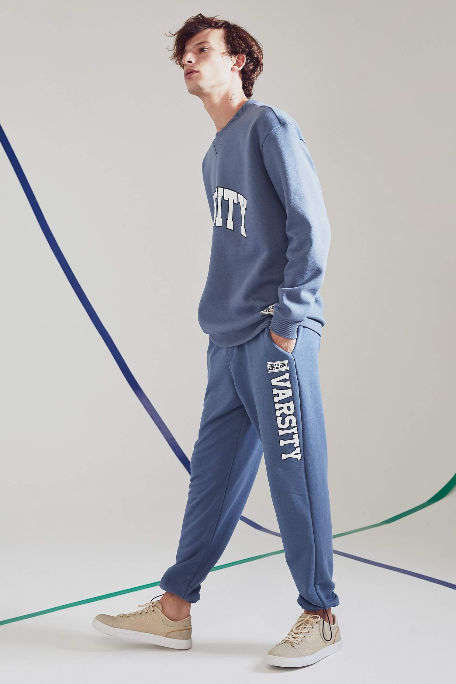 Oversize Fit Bisiklet Yaka Slogan Baskılı Pamuklu Sweatshirt