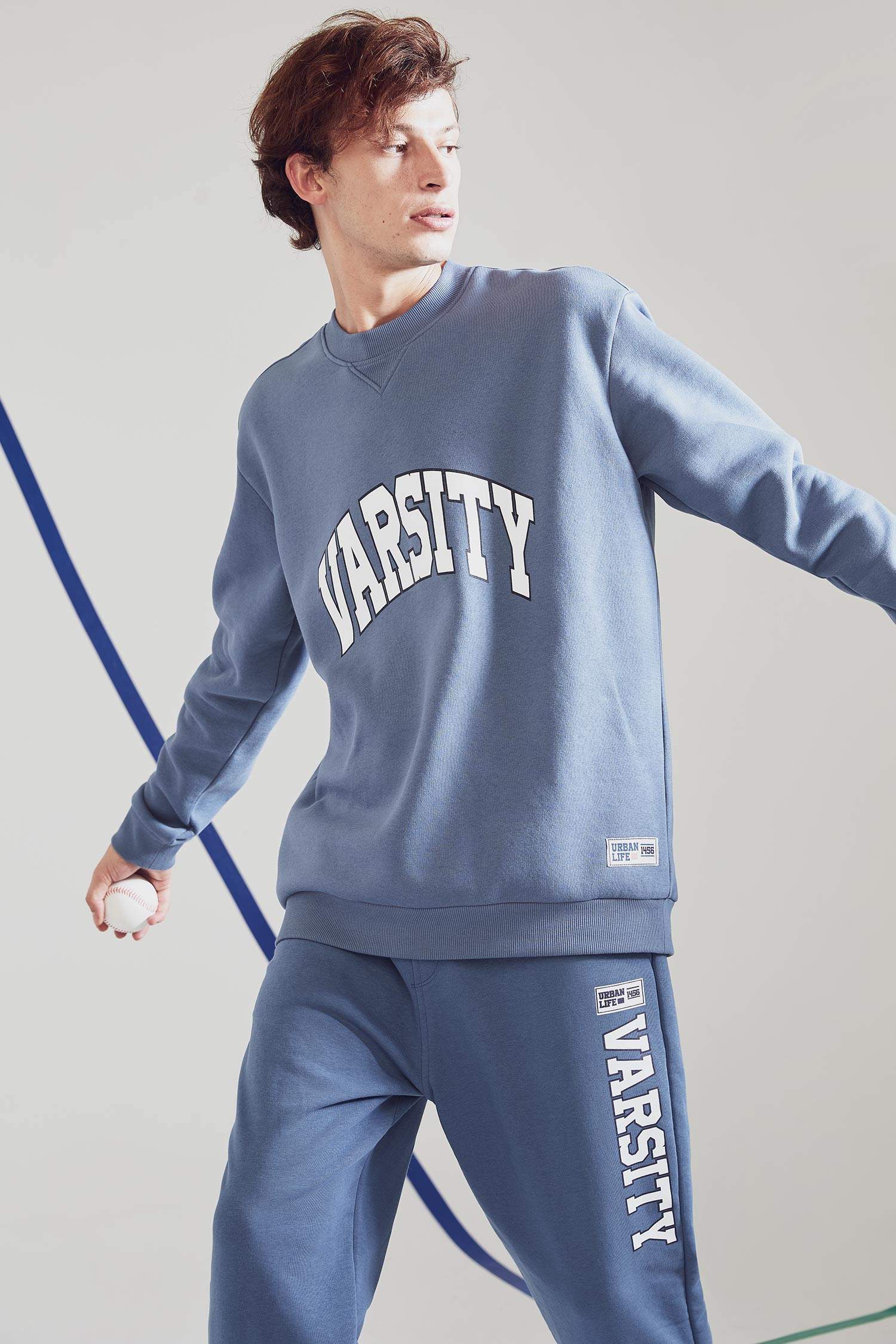 Oversize Fit Bisiklet Yaka Slogan Baskılı Pamuklu Sweatshirt
