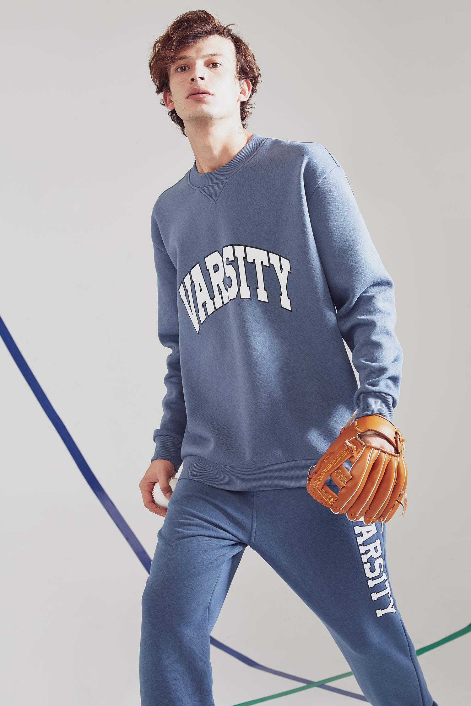 Oversize Fit Bisiklet Yaka Slogan Baskılı Pamuklu Sweatshirt