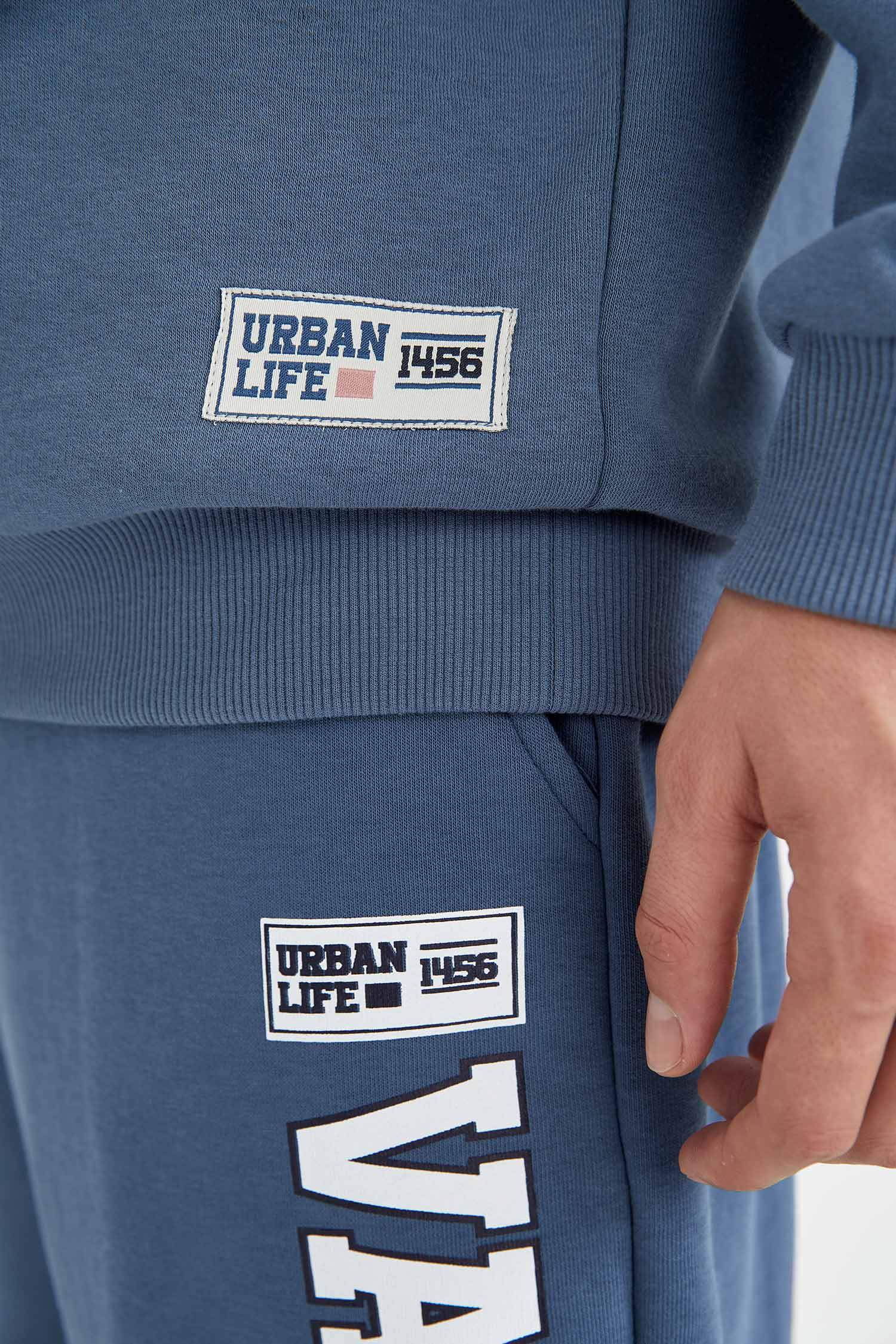 Oversize Fit Bisiklet Yaka Slogan Baskılı Pamuklu Sweatshirt