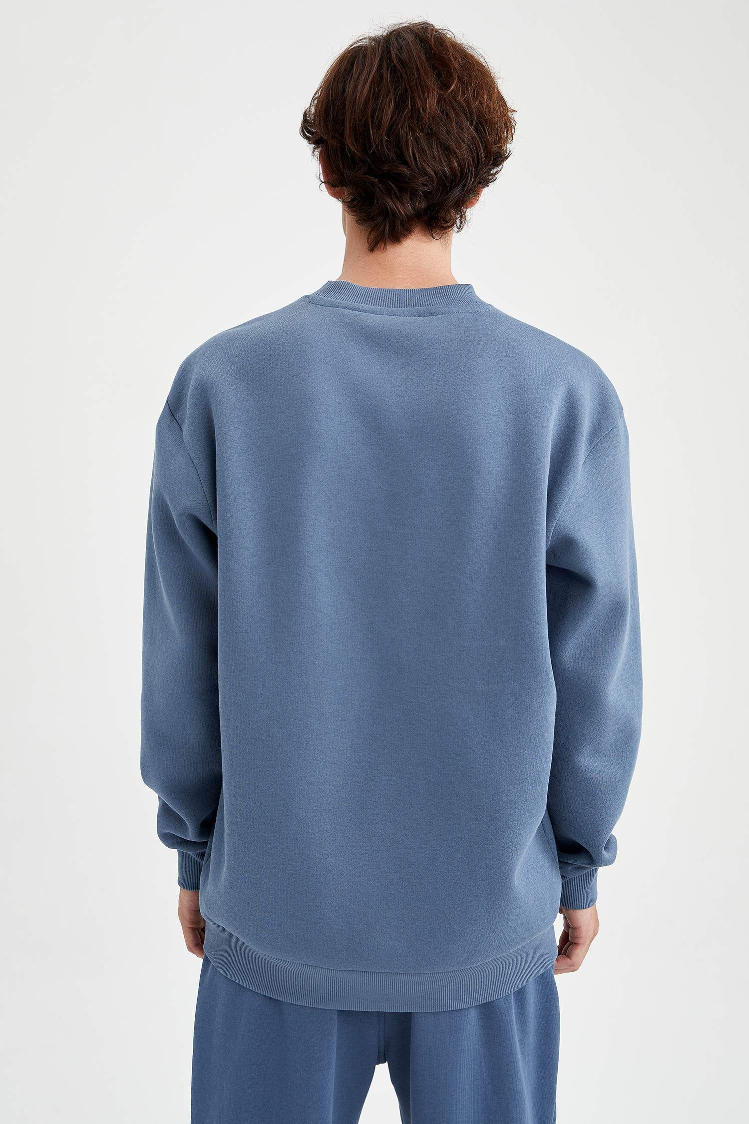 Oversize Fit Bisiklet Yaka Slogan Baskılı Pamuklu Sweatshirt