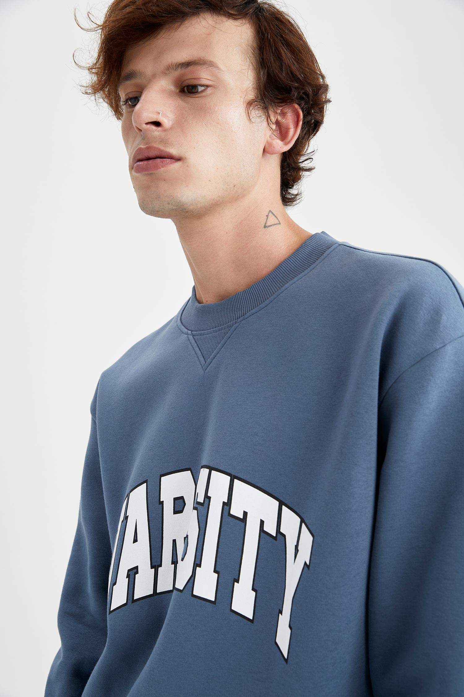 Oversize Fit Bisiklet Yaka Slogan Baskılı Pamuklu Sweatshirt