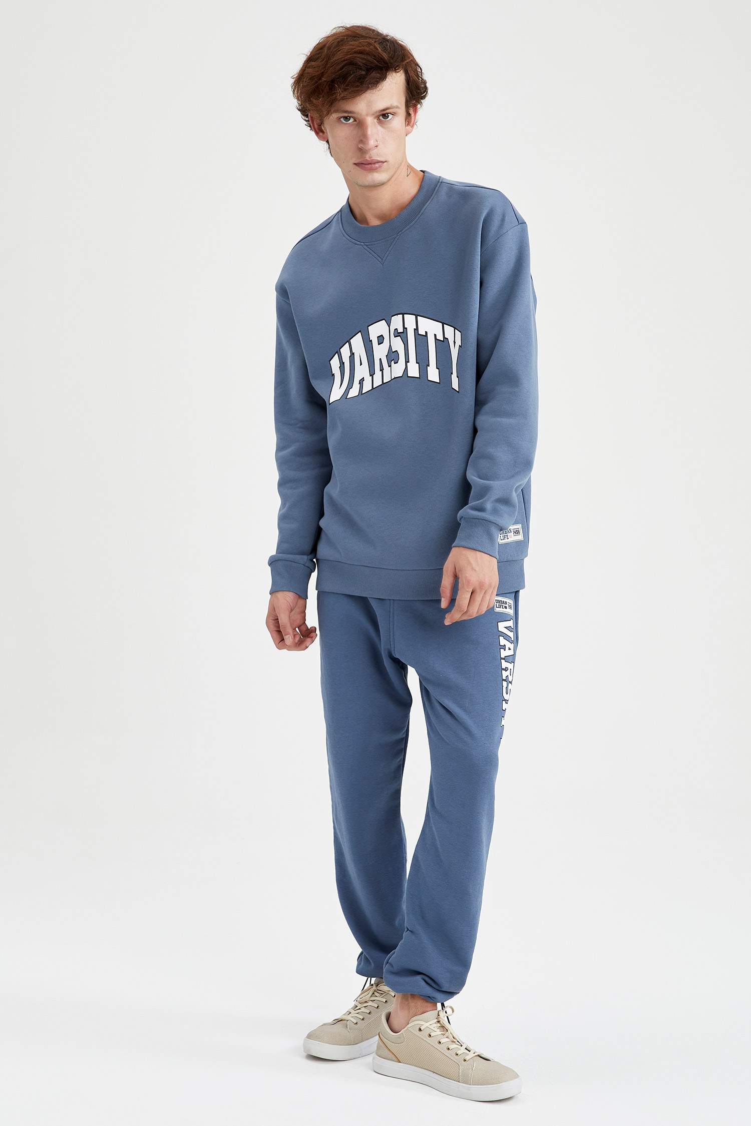 Oversize Fit Bisiklet Yaka Slogan Baskılı Pamuklu Sweatshirt