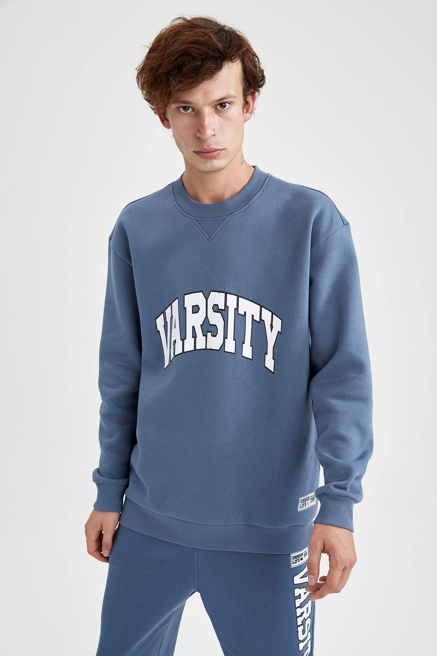 Oversize Fit Bisiklet Yaka Slogan Baskılı Pamuklu Sweatshirt