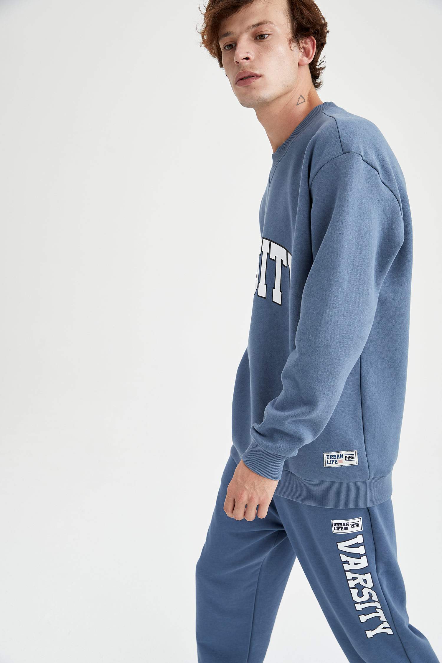 Oversize Fit Bisiklet Yaka Slogan Baskılı Pamuklu Sweatshirt