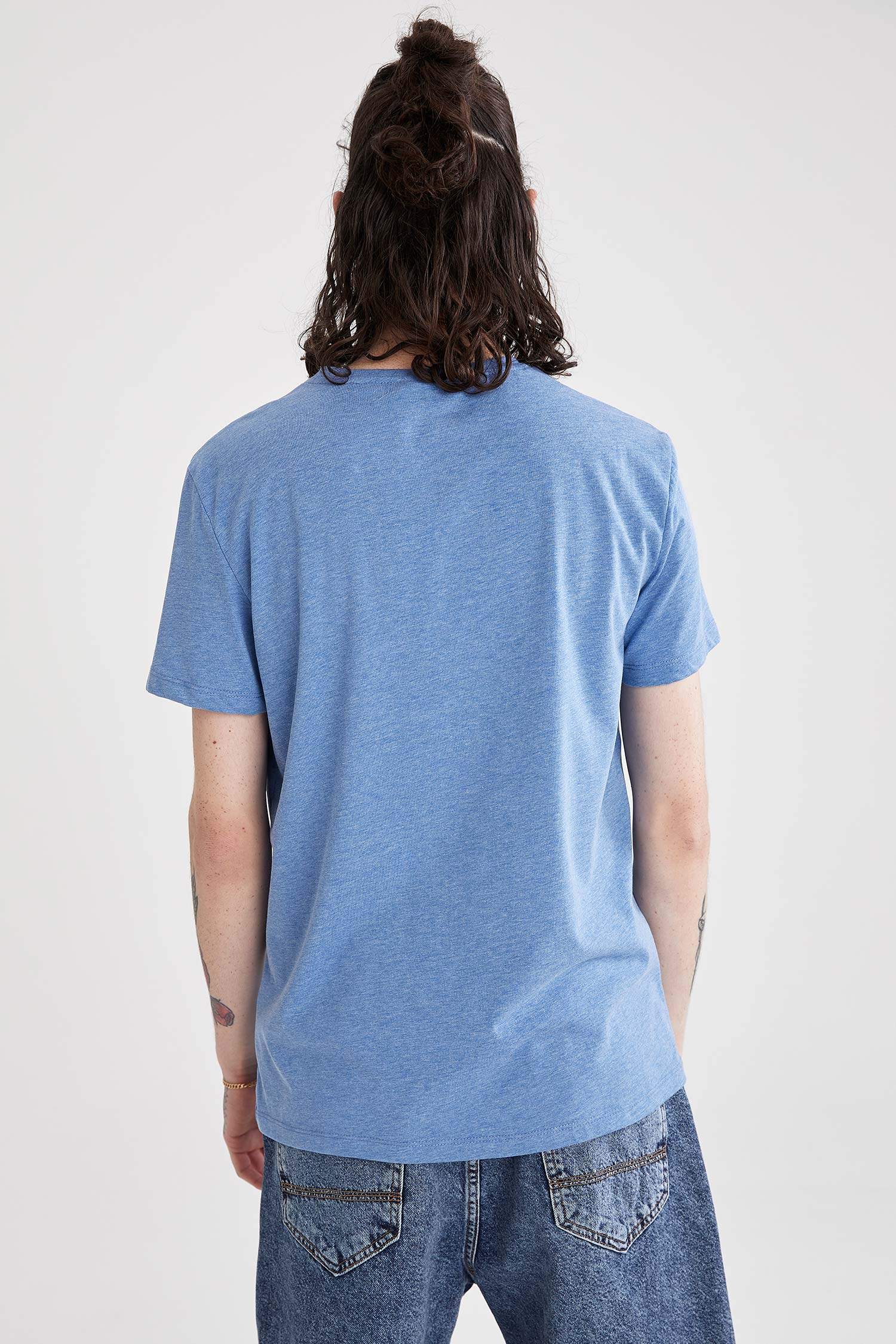 Slim Fit Bisiklet Yaka Baskılı Kısa Kollu Tişört
