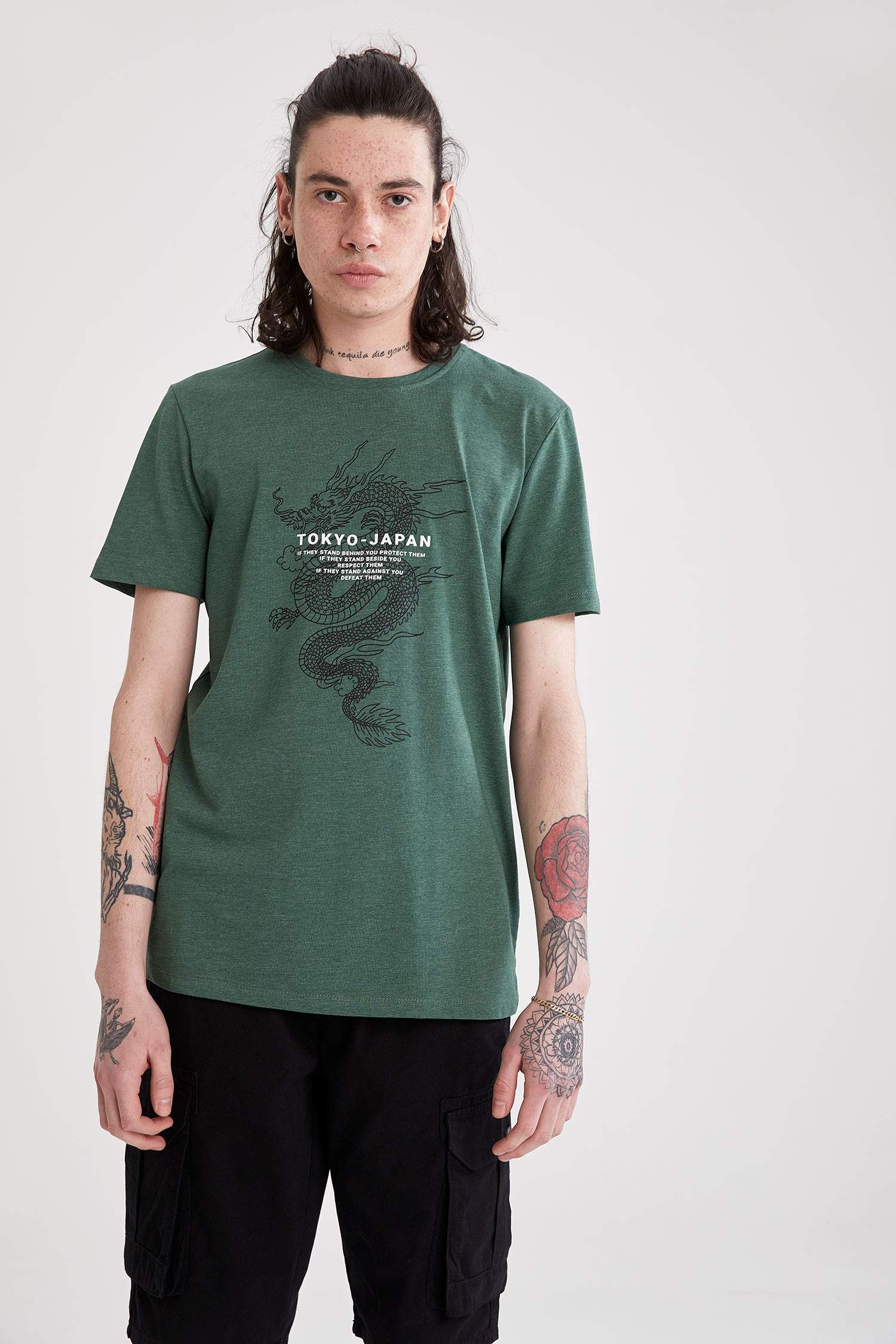 Slim Fit Baskılı Bisiklet Yaka Tişört