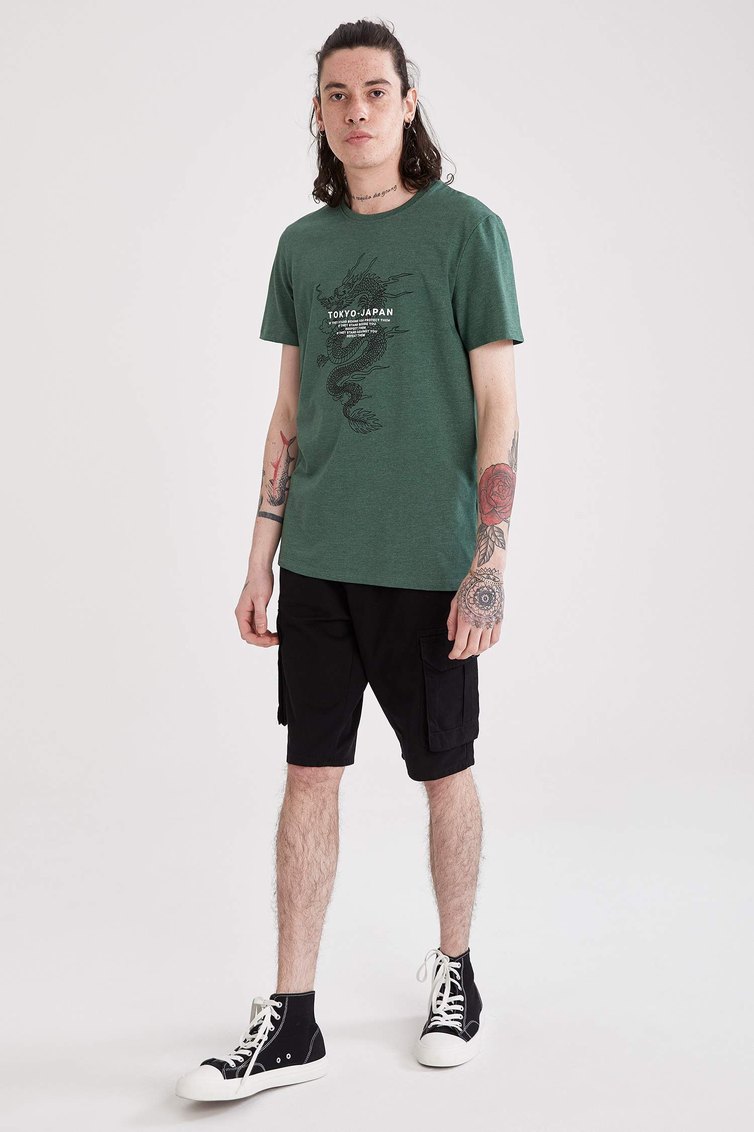 Slim Fit Baskılı Bisiklet Yaka Tişört
