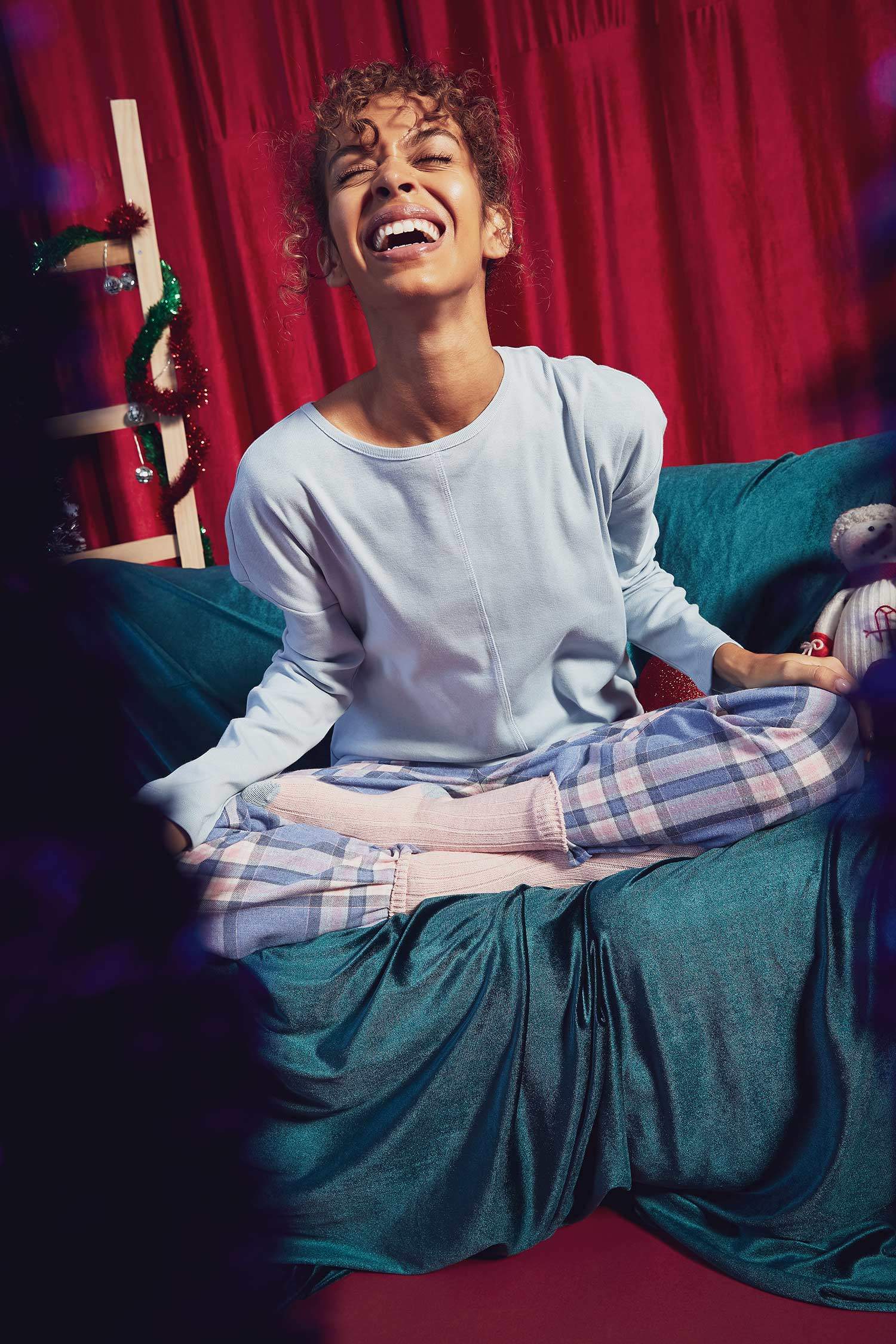 Relax Fit Kareli Uzun Kollu Pijama Takım