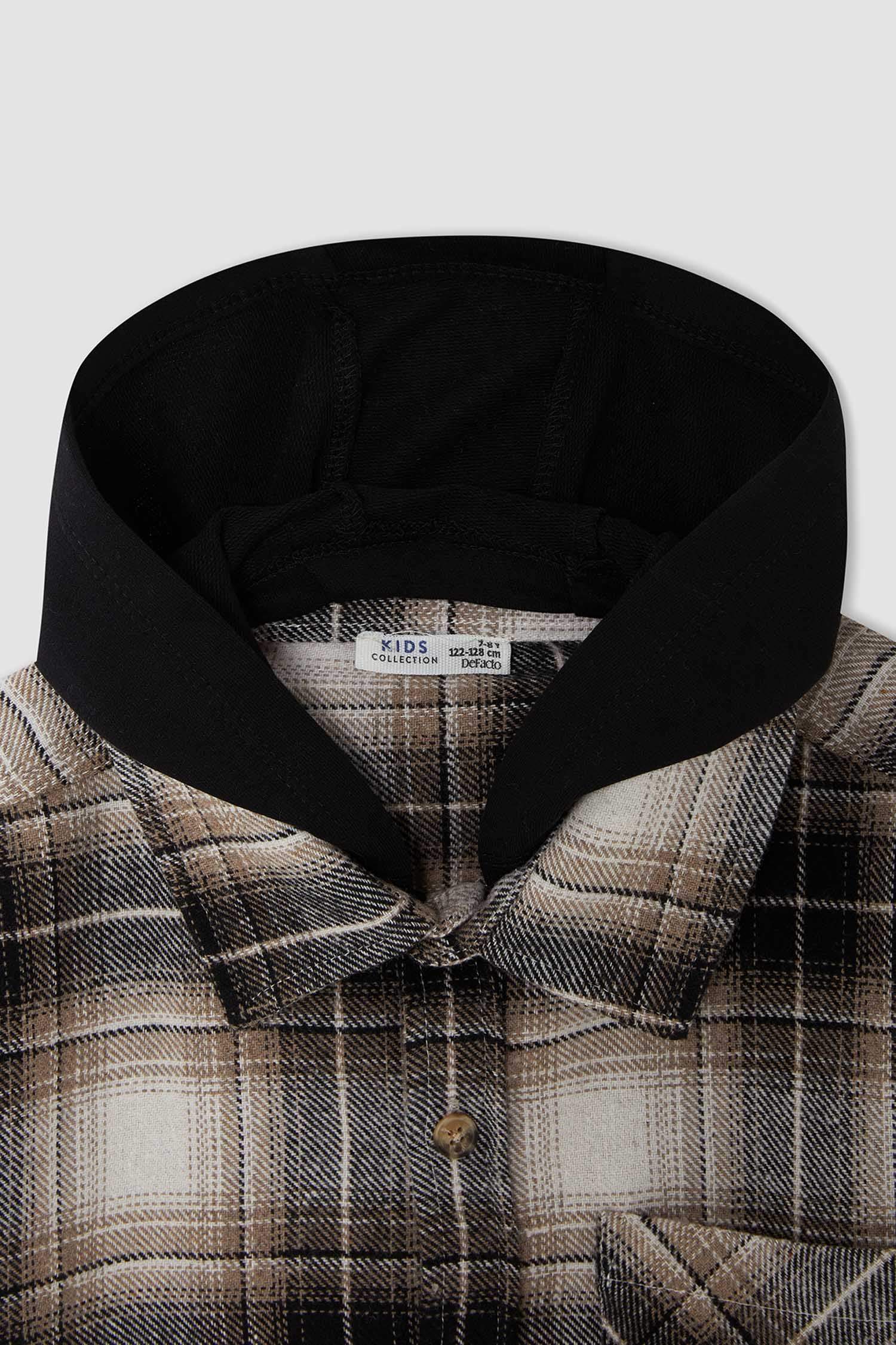 Erkek Çocuk Regular Fit Kapüşonlu Uzun Kollu Flanel Oduncu Gömlek
