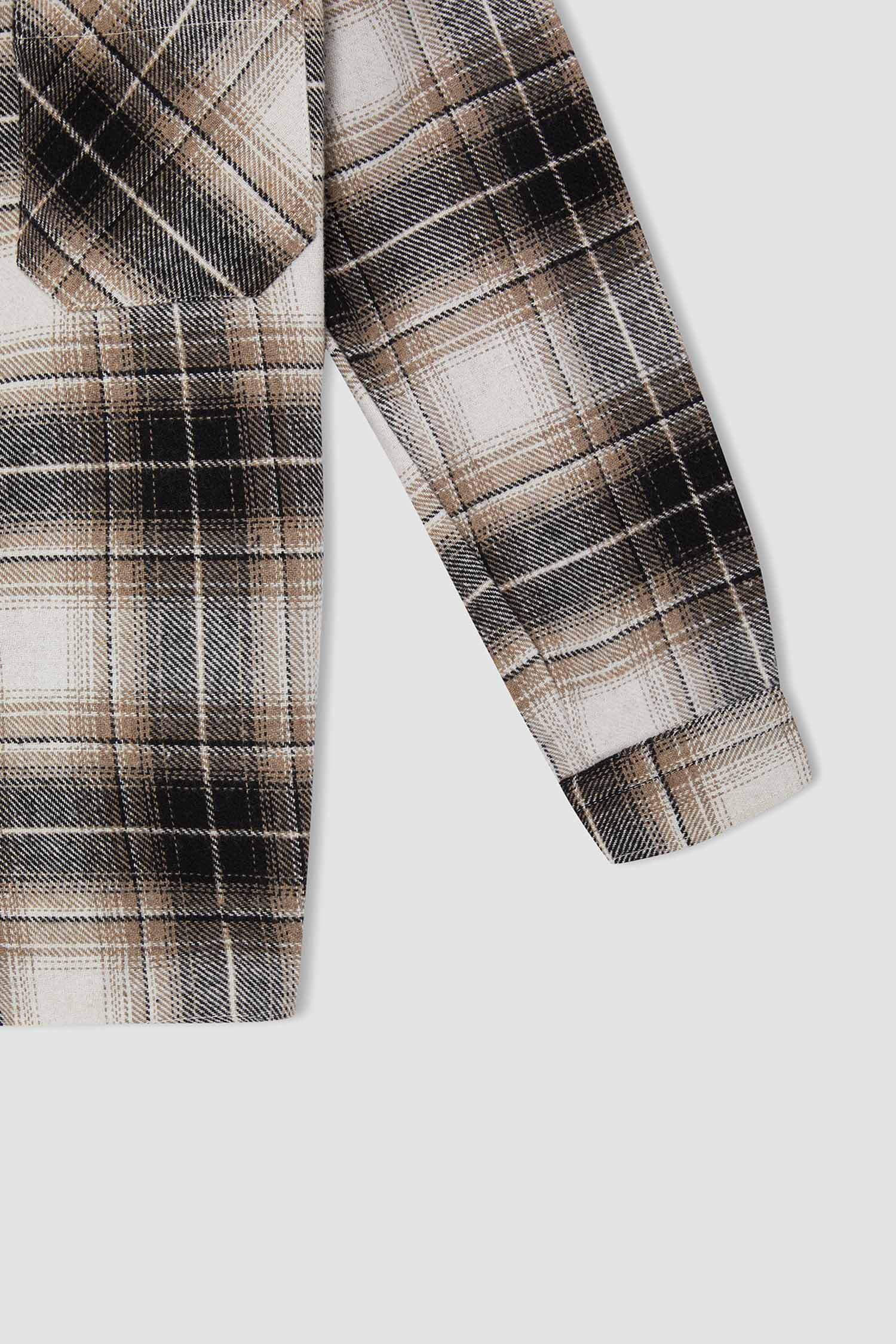Erkek Çocuk Regular Fit Kapüşonlu Uzun Kollu Flanel Oduncu Gömlek