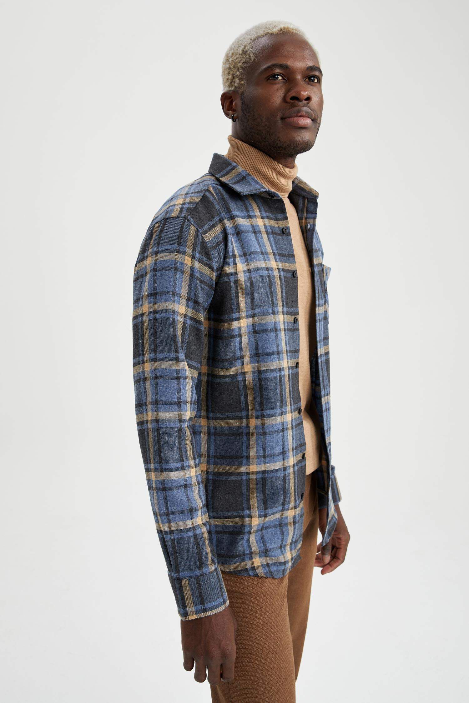 Modern Fit Ekose Desenli Uzun Kollu Gömlek Ceket