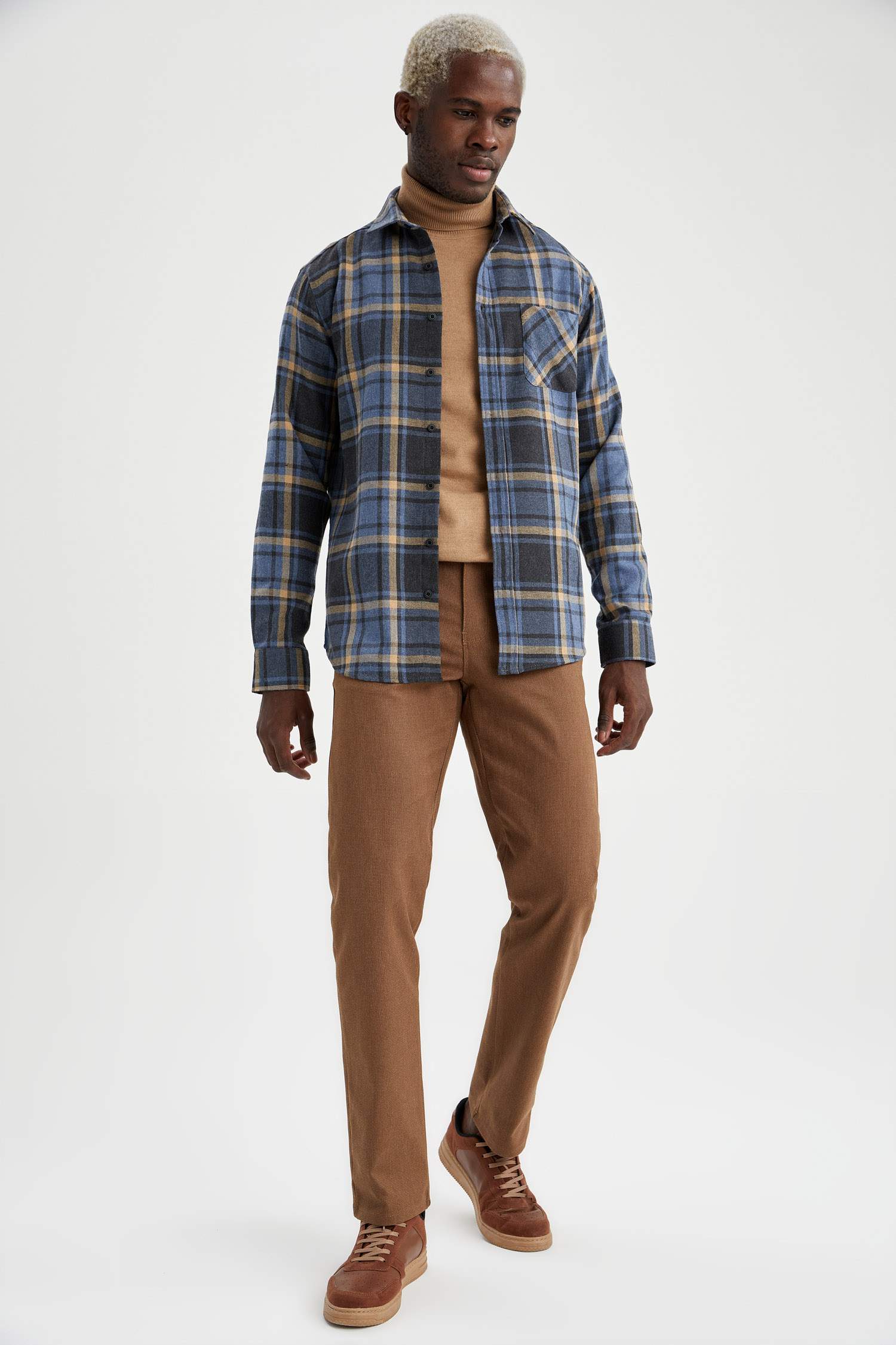 Modern Fit Ekose Desenli Uzun Kollu Gömlek Ceket