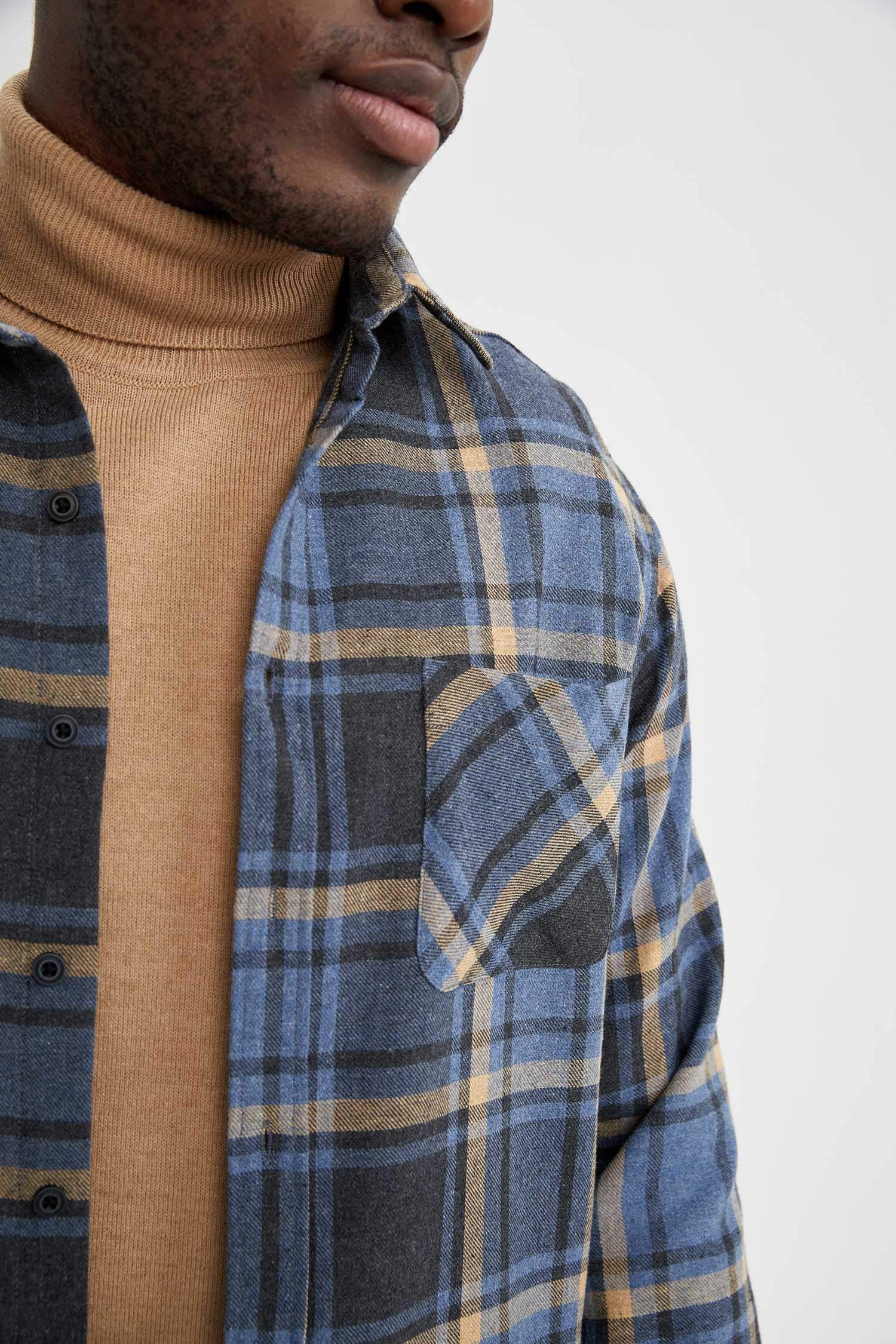 Modern Fit Ekose Desenli Uzun Kollu Gömlek Ceket