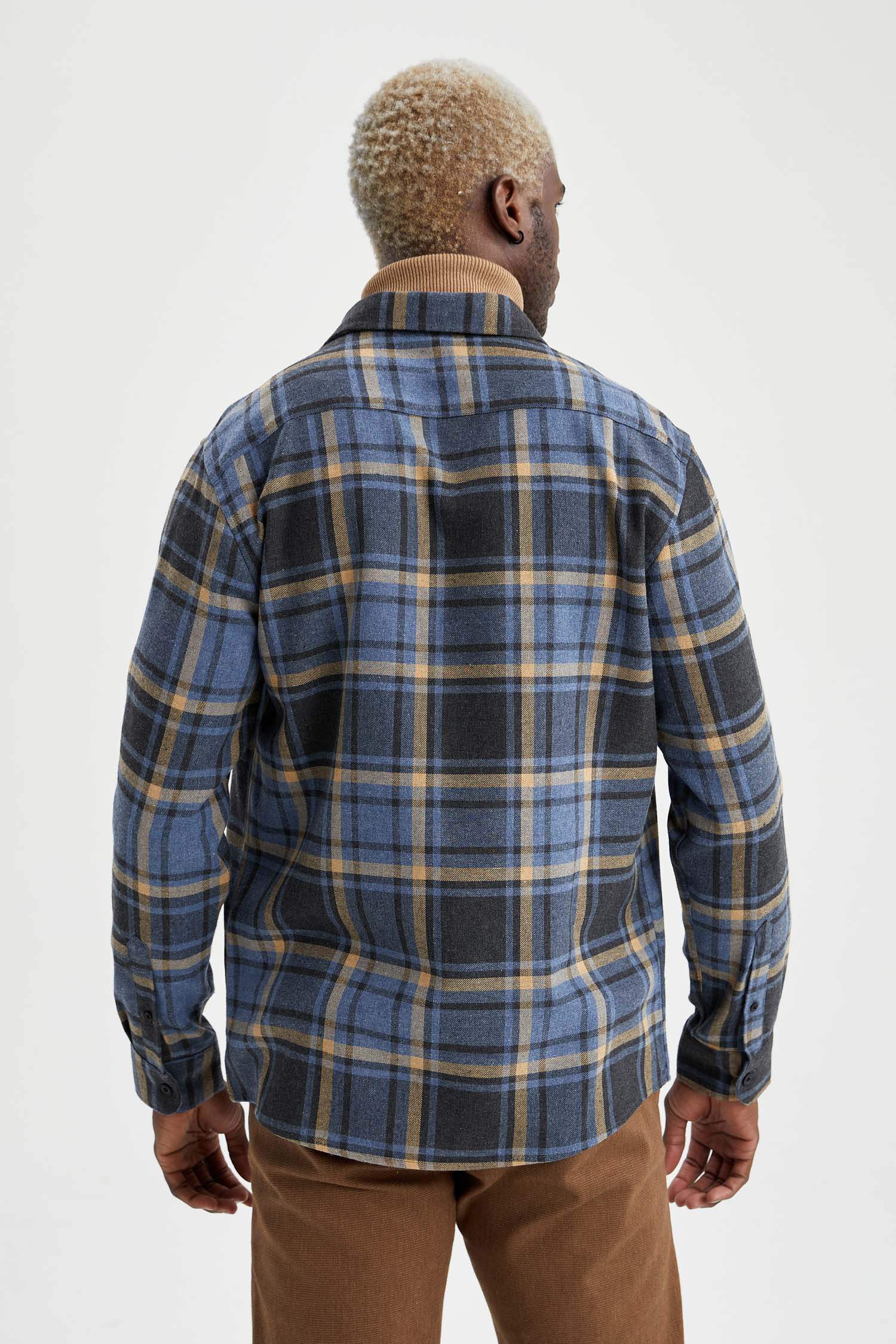 Modern Fit Ekose Desenli Uzun Kollu Gömlek Ceket