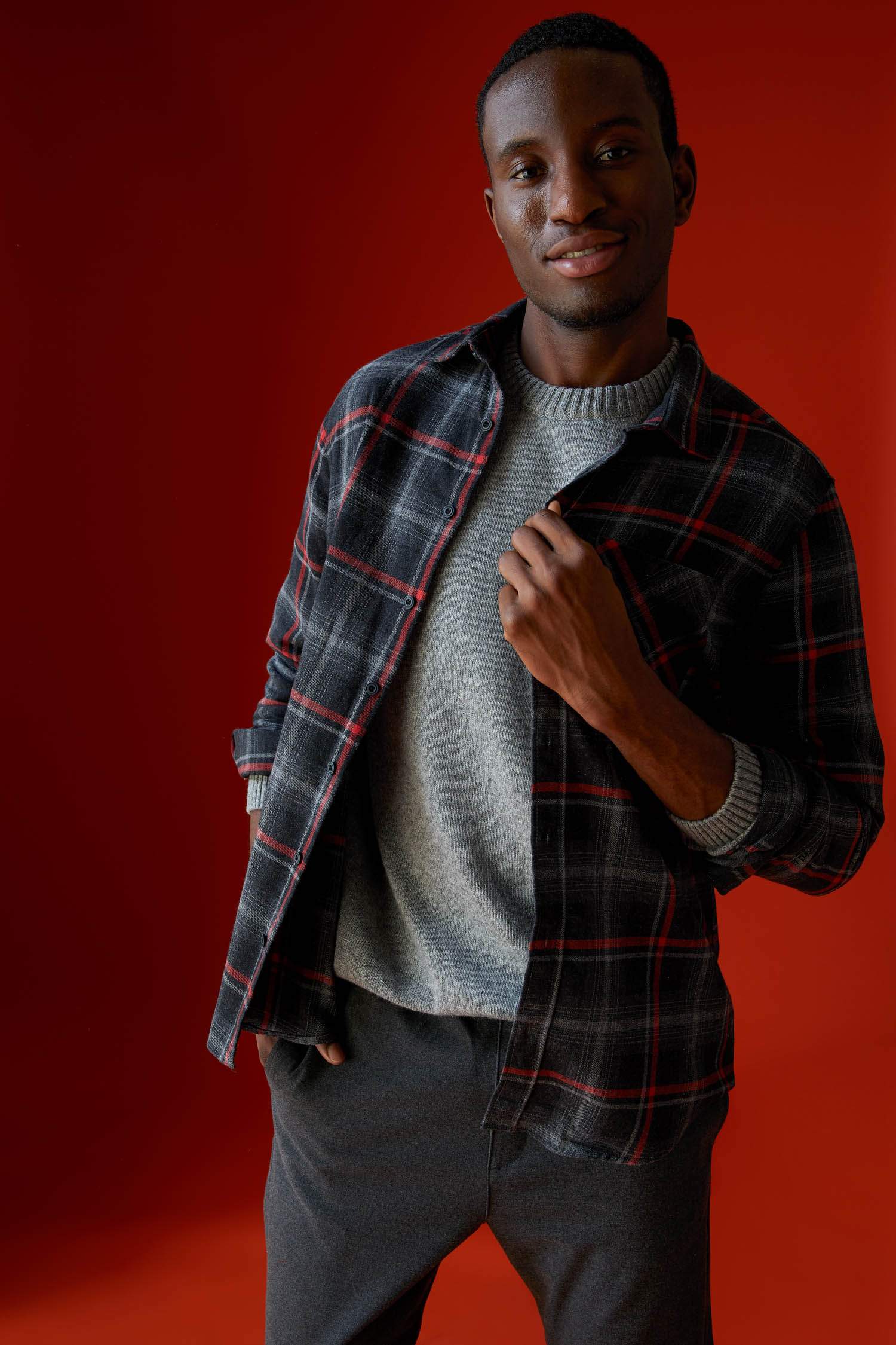 Modern Fit Ekose Desenli Uzun Kollu Gömlek Ceket