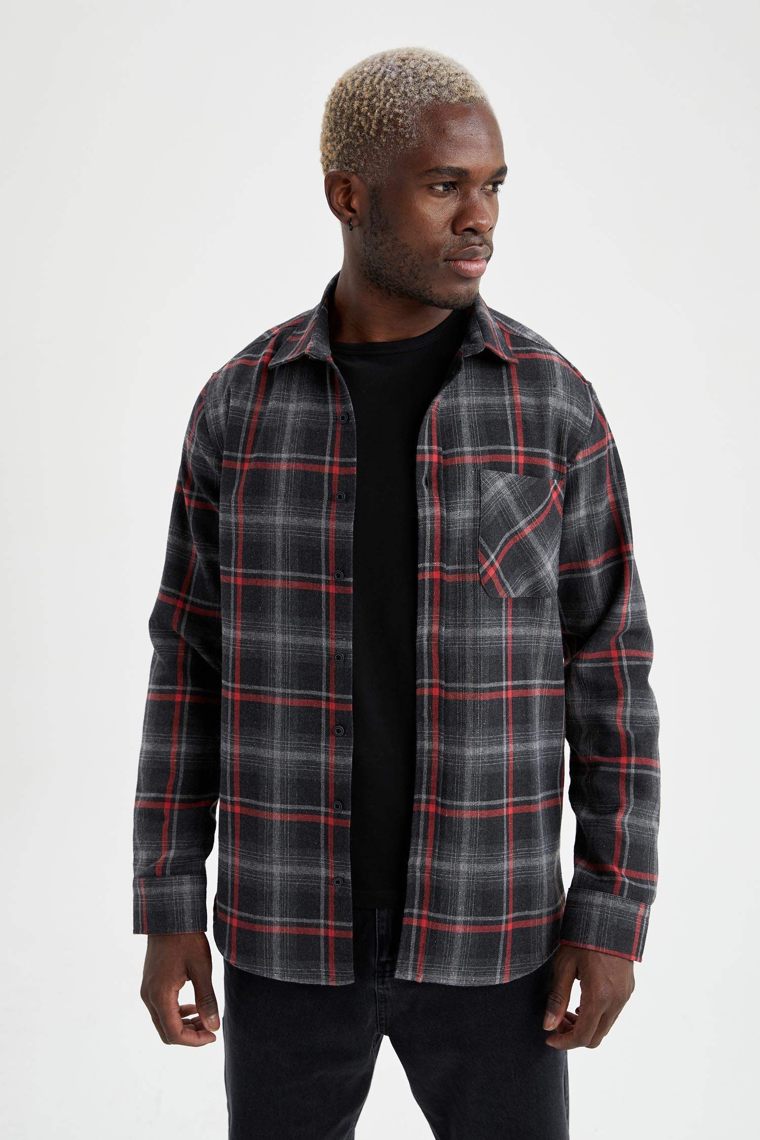 Modern Fit Ekose Desenli Uzun Kollu Gömlek Ceket