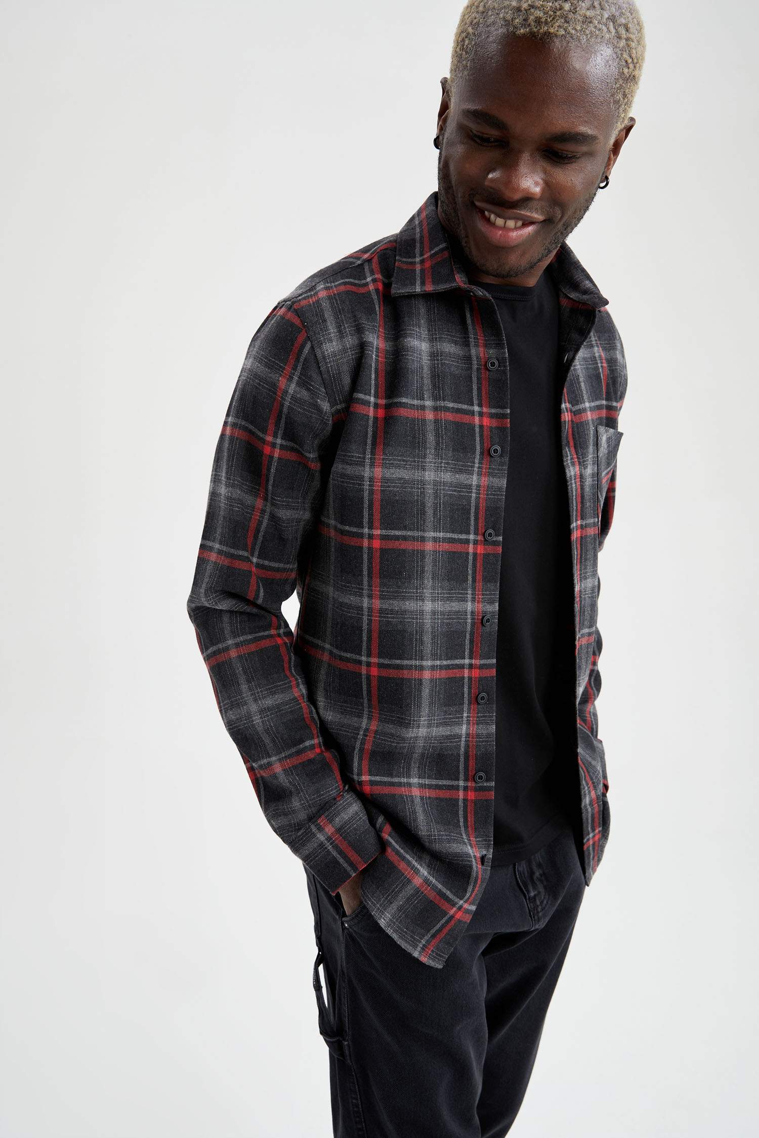 Modern Fit Ekose Desenli Uzun Kollu Gömlek Ceket