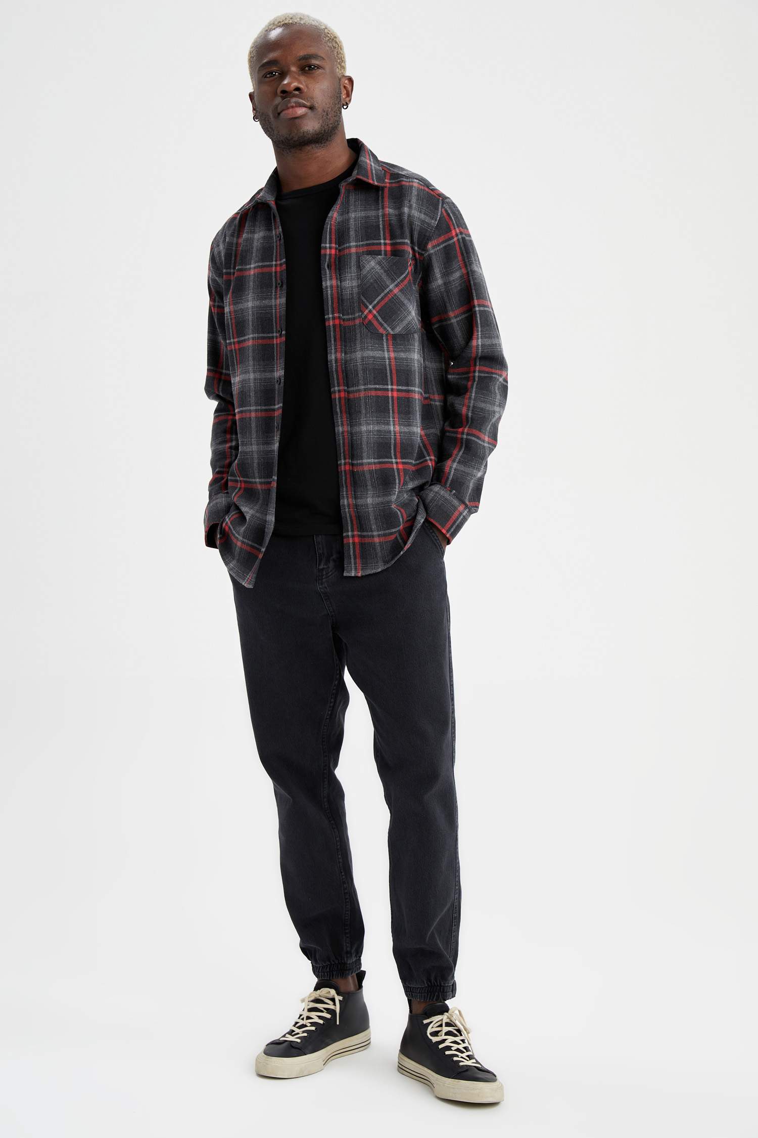 Modern Fit Ekose Desenli Uzun Kollu Gömlek Ceket