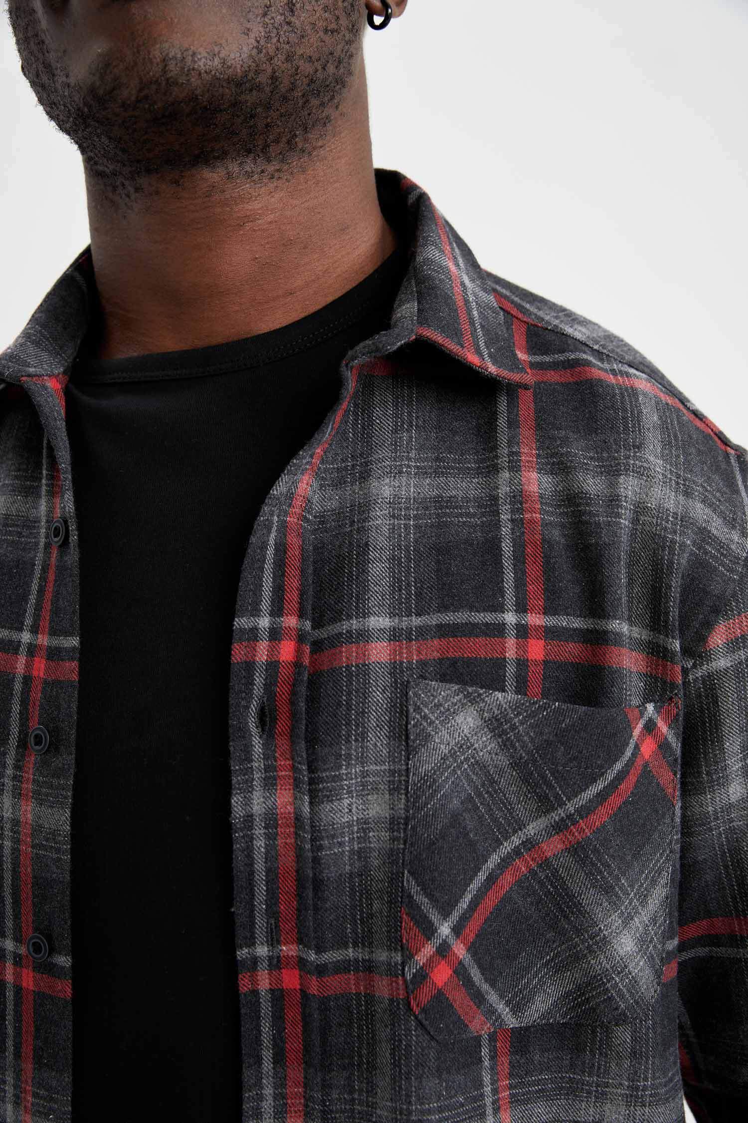 Modern Fit Ekose Desenli Uzun Kollu Gömlek Ceket