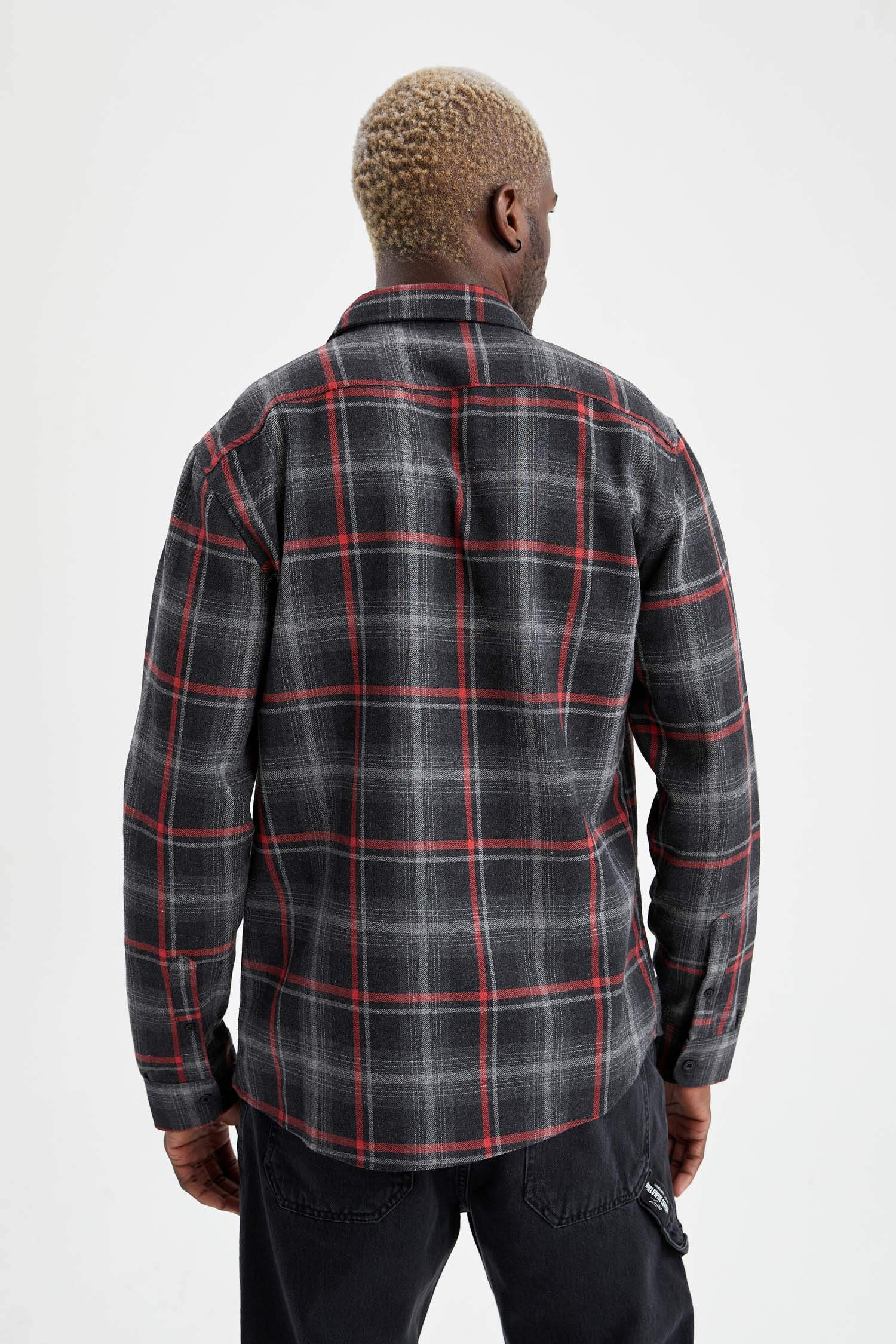 Modern Fit Ekose Desenli Uzun Kollu Gömlek Ceket