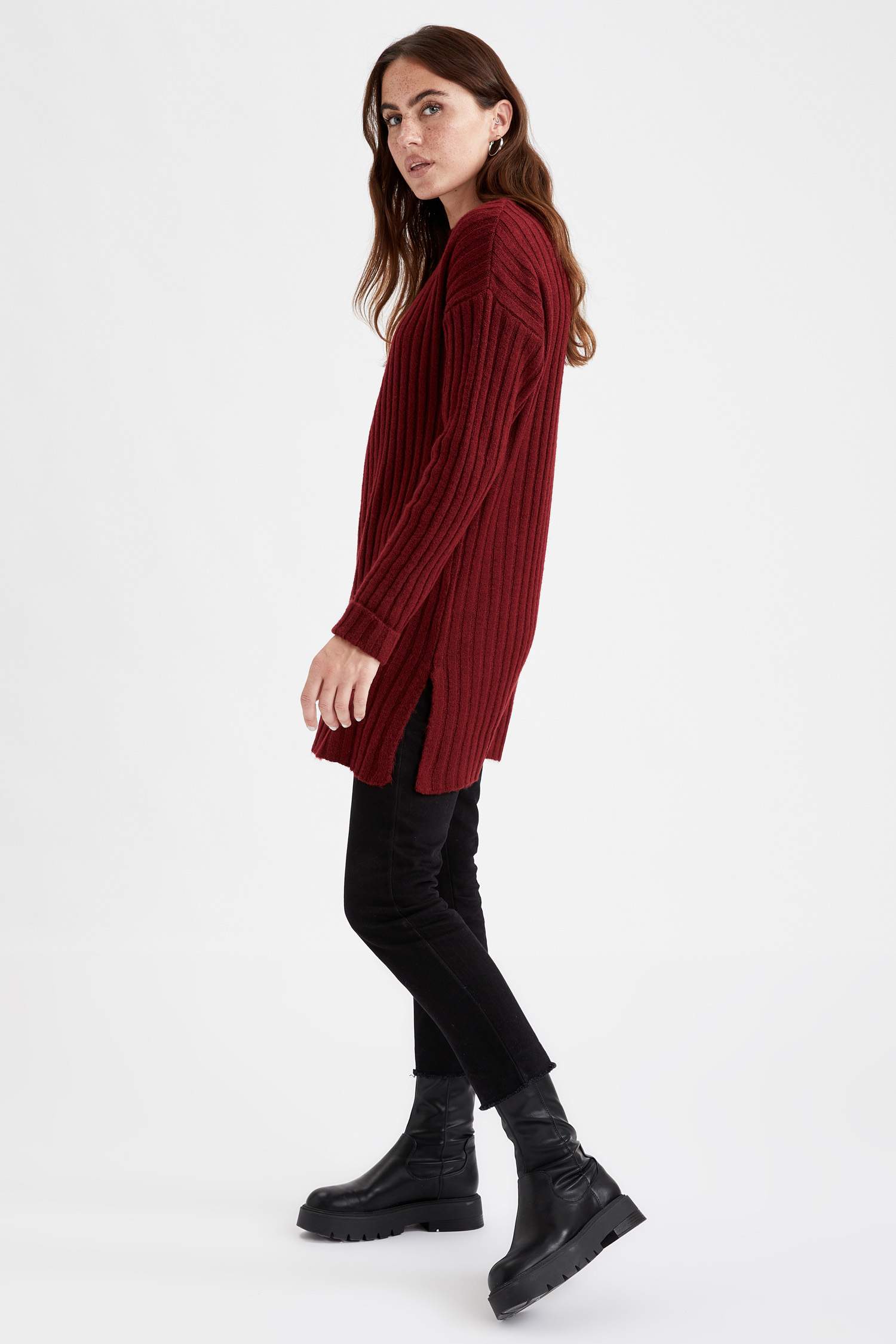 Regular Fit Bisiklet Yaka Basic Triko Tunik
