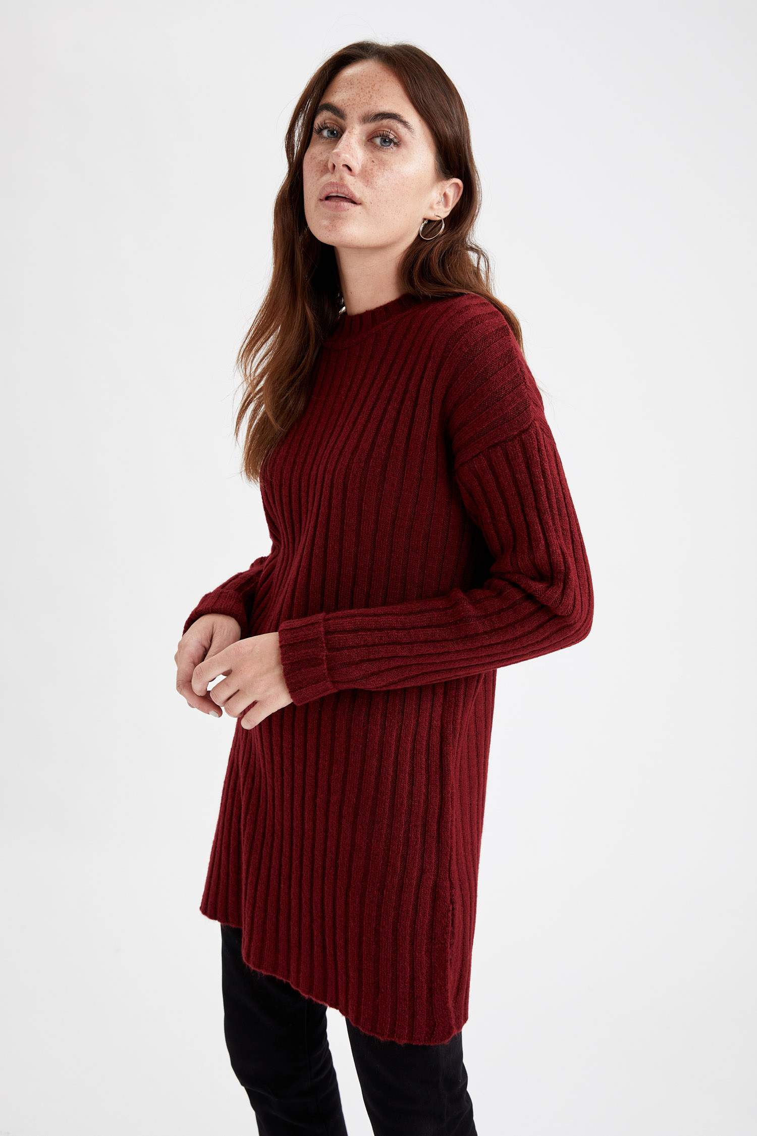 Regular Fit Bisiklet Yaka Basic Triko Tunik