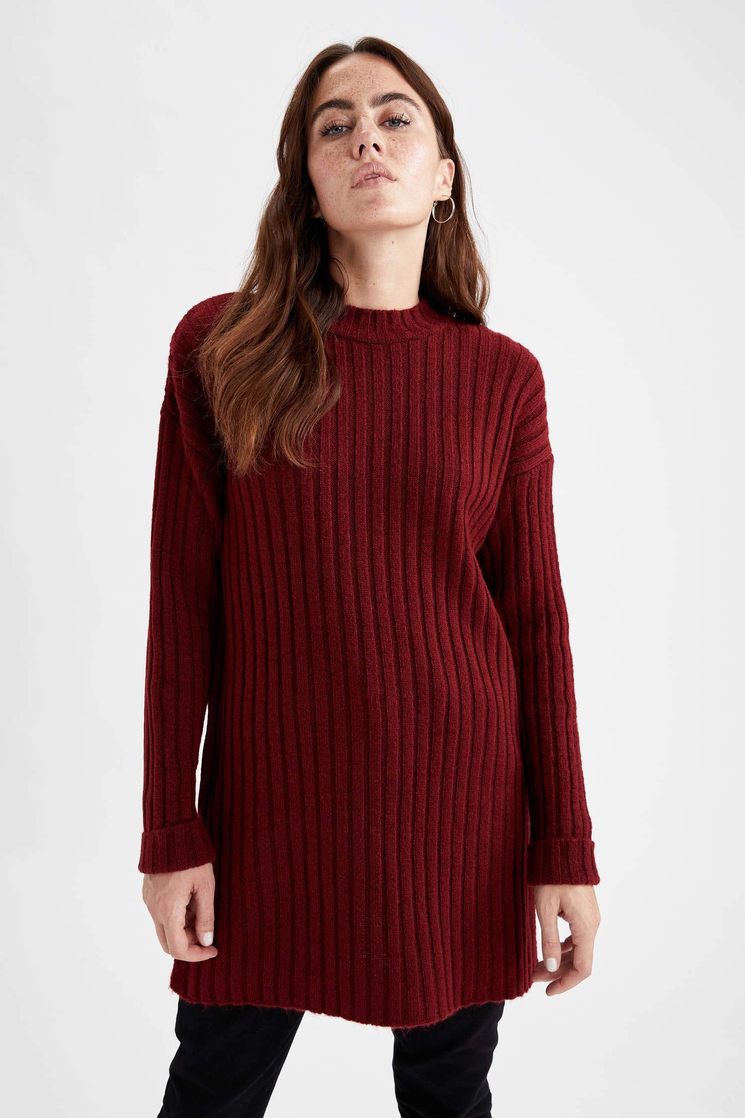 Regular Fit Bisiklet Yaka Basic Triko Tunik