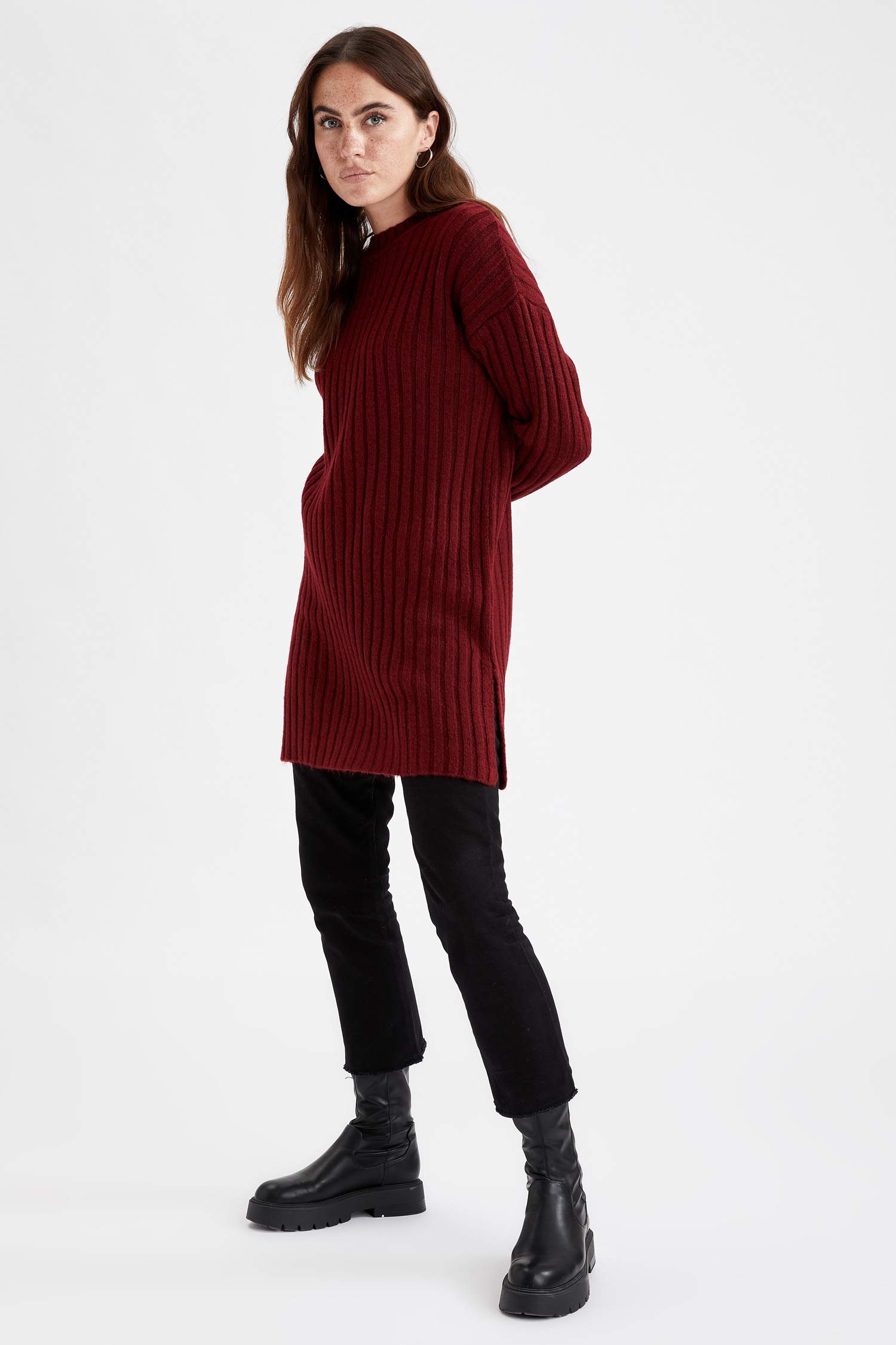 Regular Fit Bisiklet Yaka Basic Triko Tunik