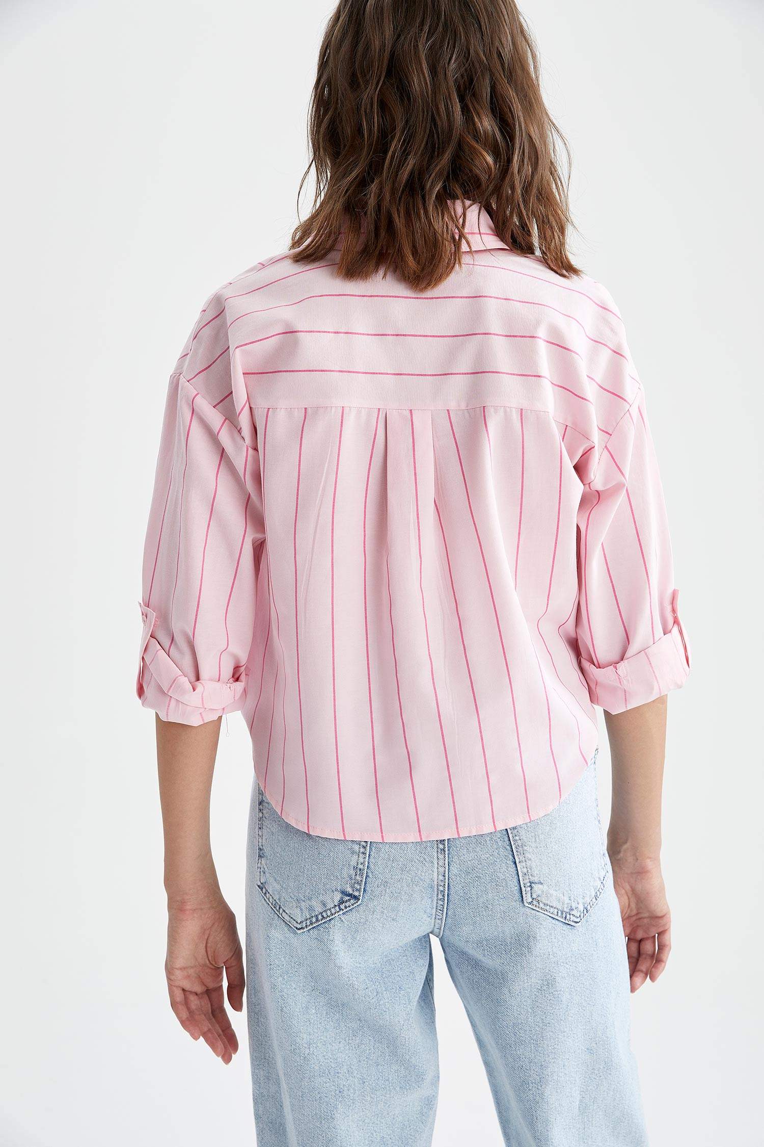 Relax Fit Çift Cepli Çizgili Poplin Gömlek