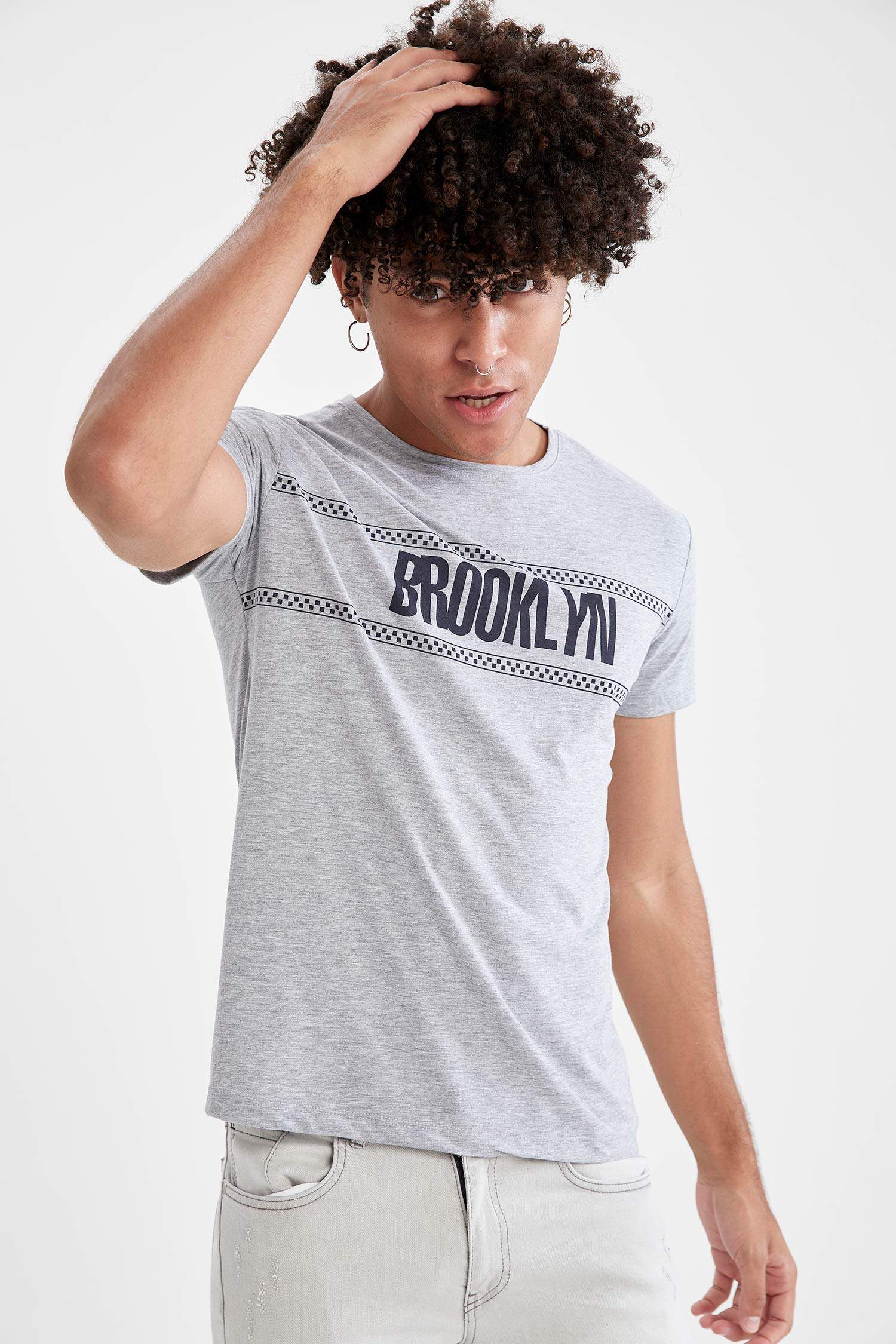 Regular Fit Bisiklet Yaka Baskılı Kısa Kollu Tişört