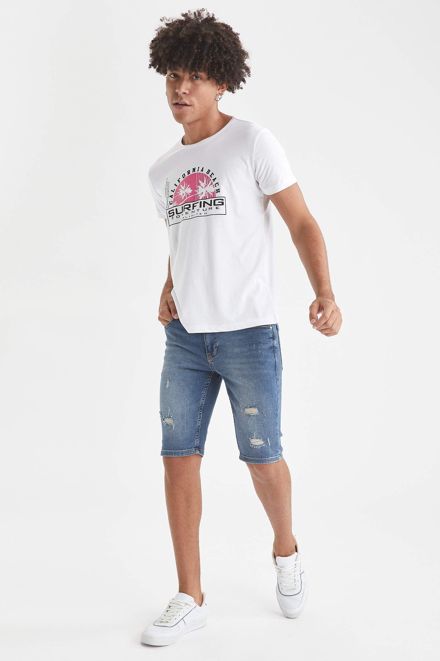 Regular Fit Bisiklet Yaka Baskılı Kısa Kollu Tişört