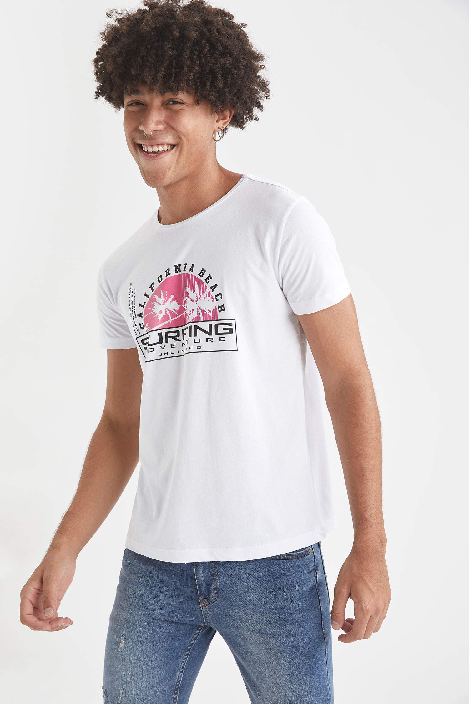 Regular Fit Bisiklet Yaka Baskılı Kısa Kollu Tişört
