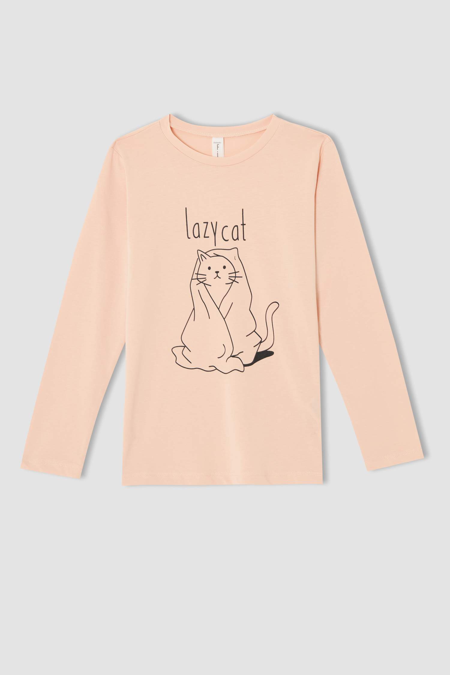 Kız Çocuk Kedi Baskılı Pamuklu Uzun Kollu Pijama Takım