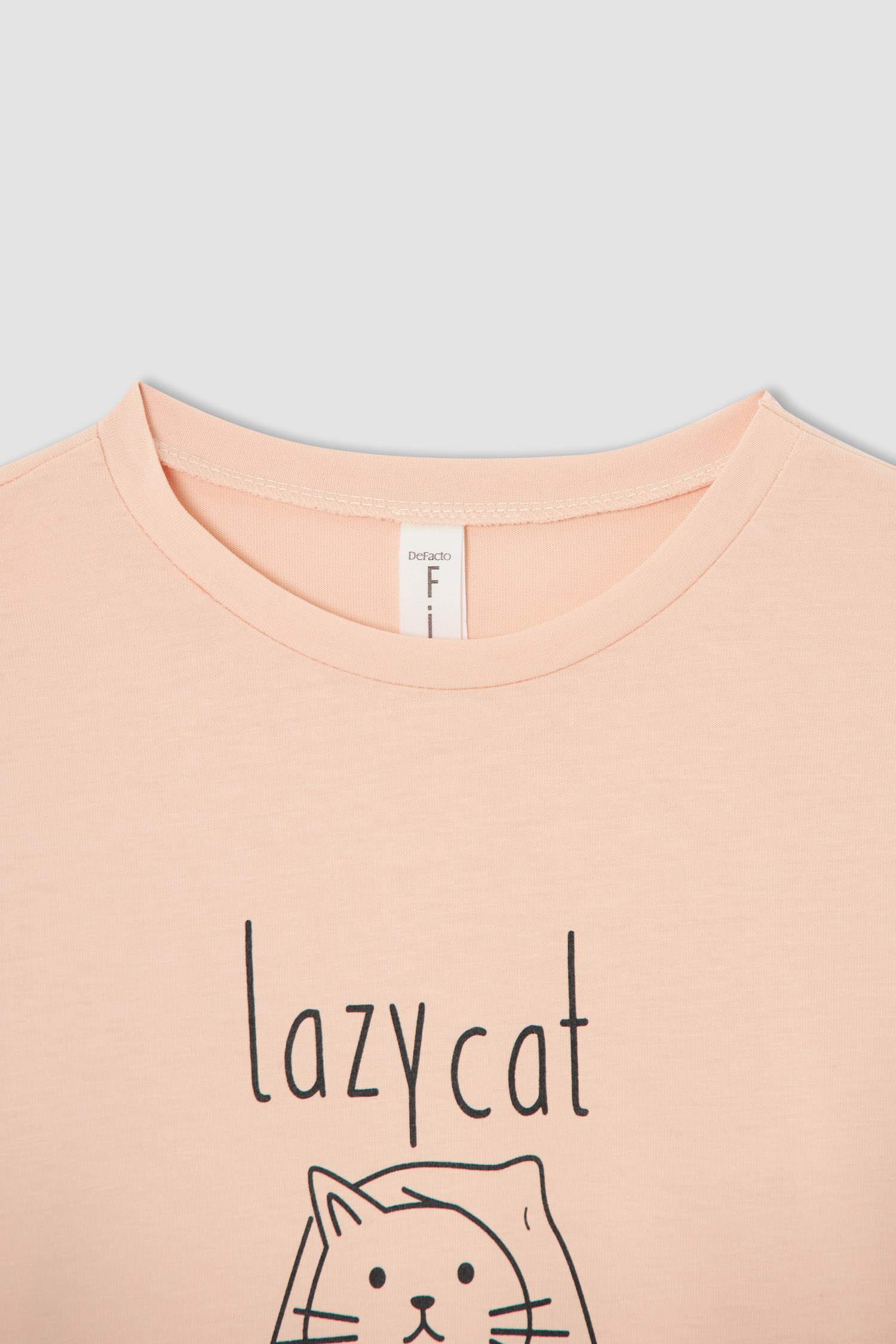 Kız Çocuk Kedi Baskılı Pamuklu Uzun Kollu Pijama Takım