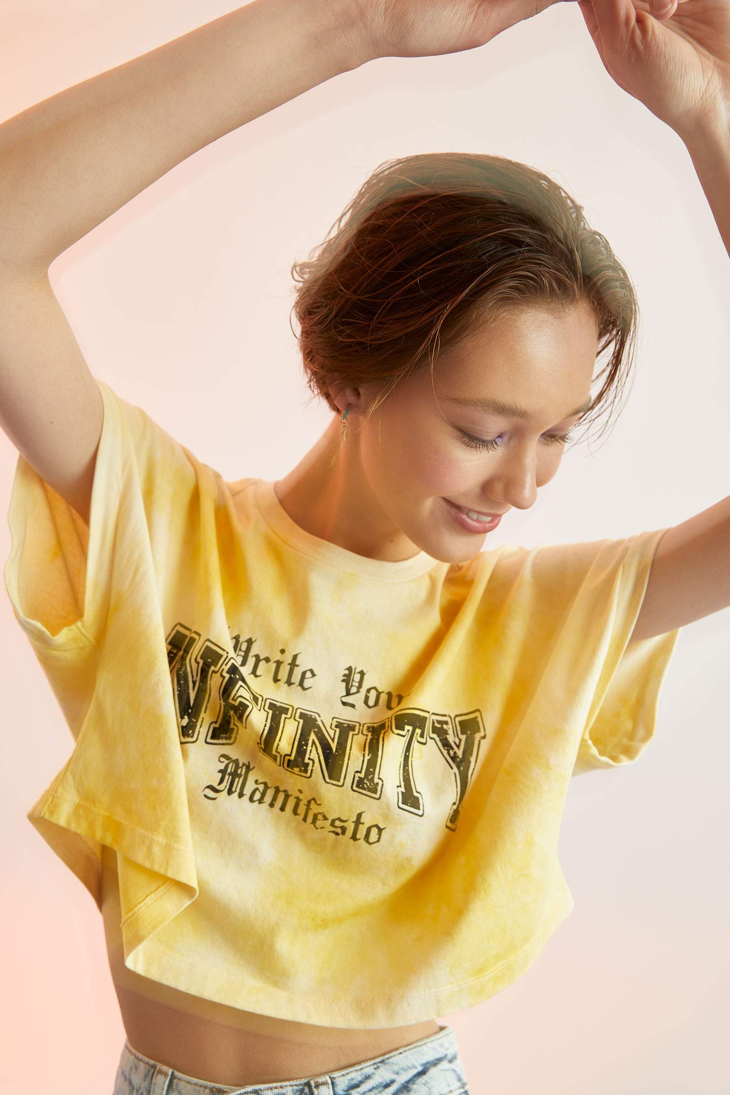 Batik Slogan Baskılı Oversize Fit Crop Tişört