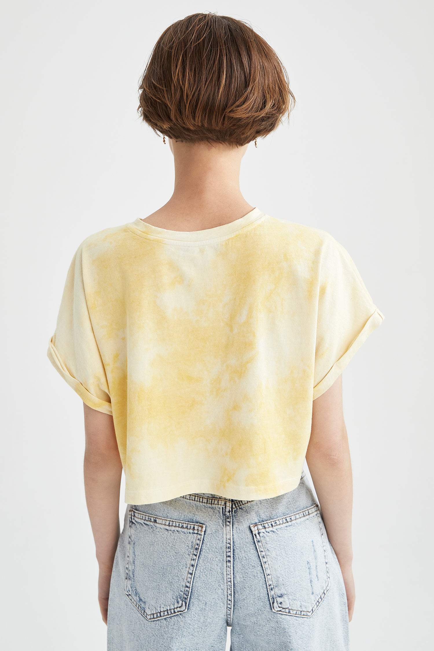 Batik Slogan Baskılı Oversize Fit Crop Tişört