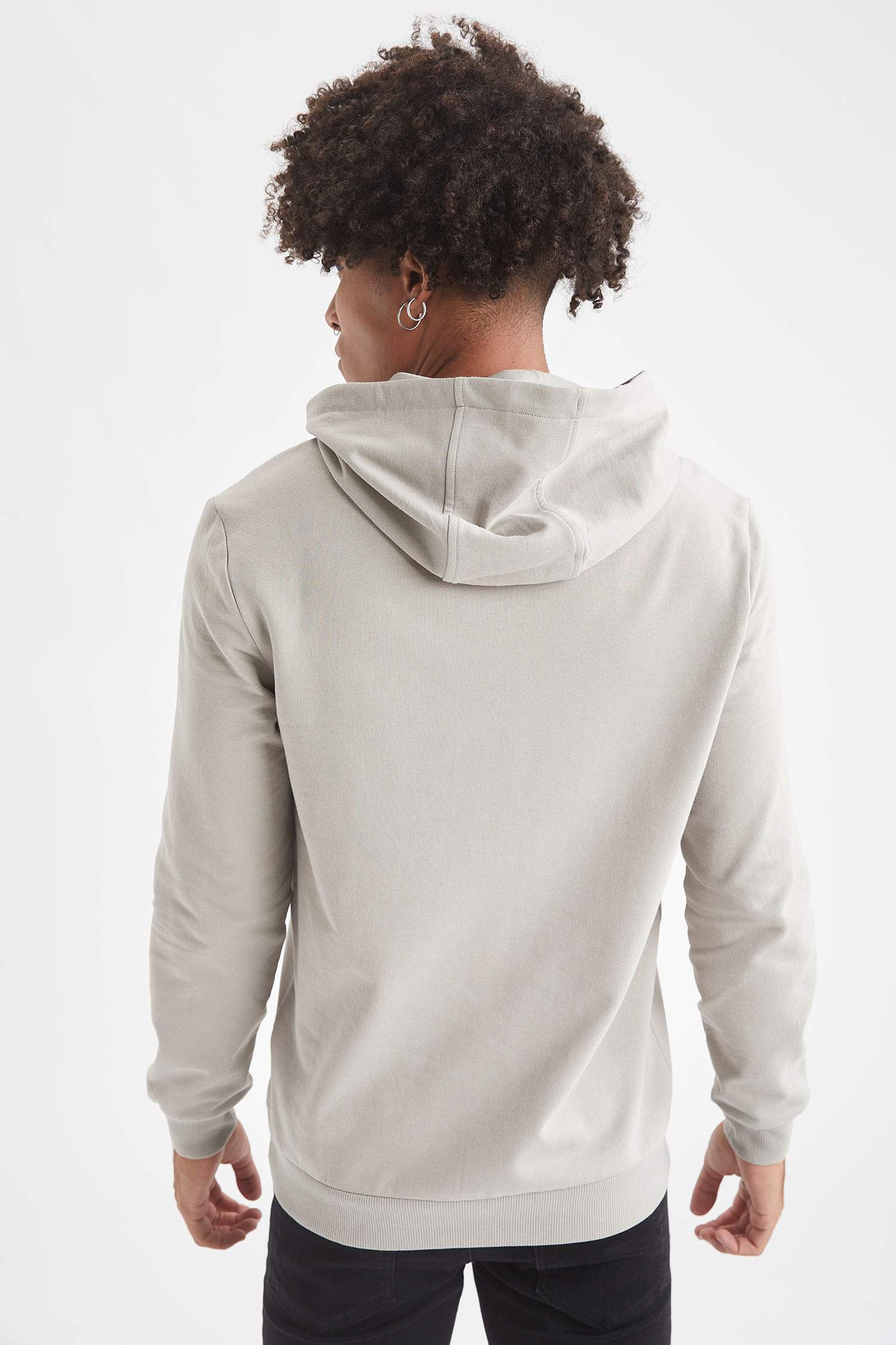 Slim Fit Kapüşonlu Slogan Baskılı Pamuklu Sweatshirt