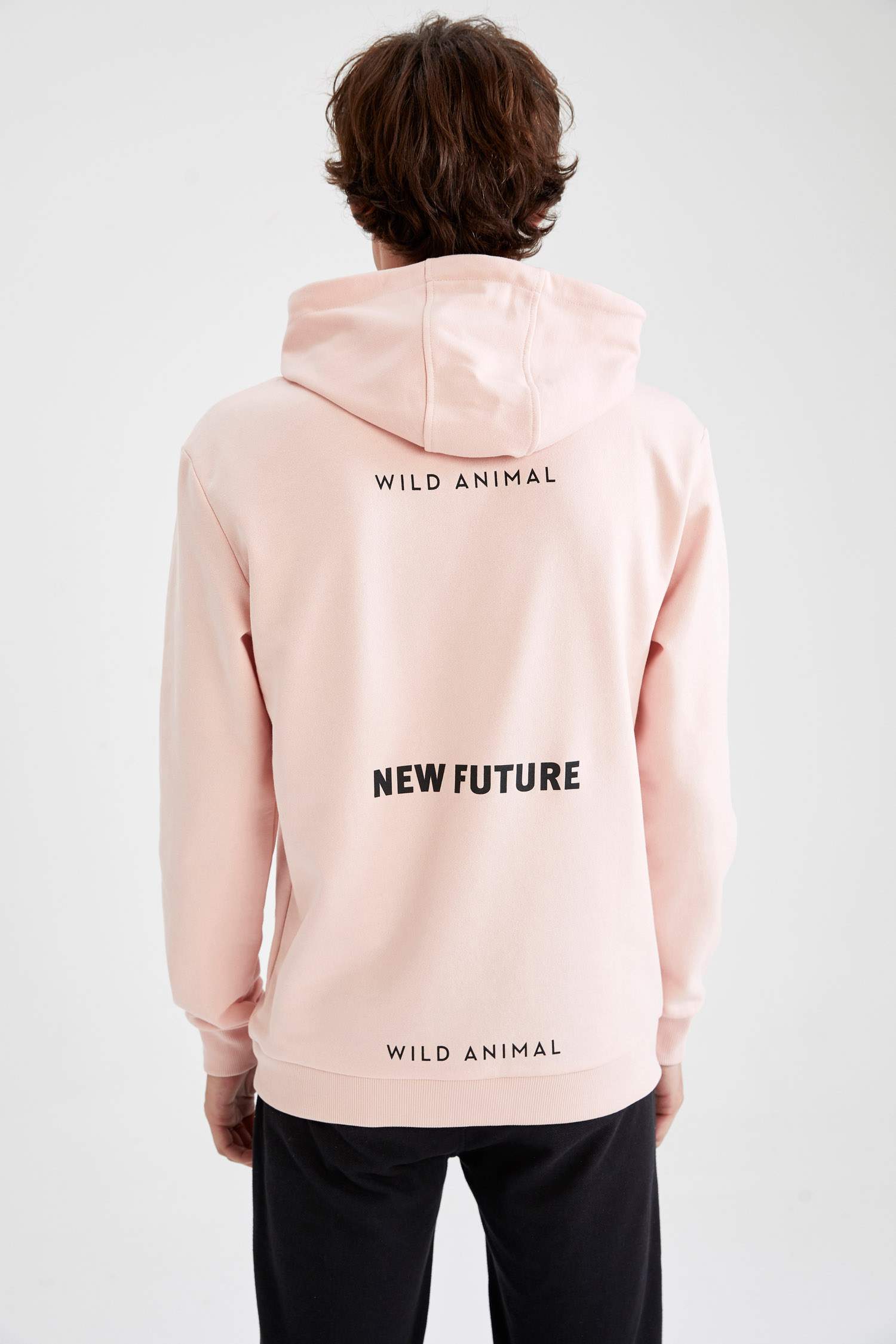 Regular Fit Kapüşonlu Sırt Baskılı Pamuklu Sweatshirt