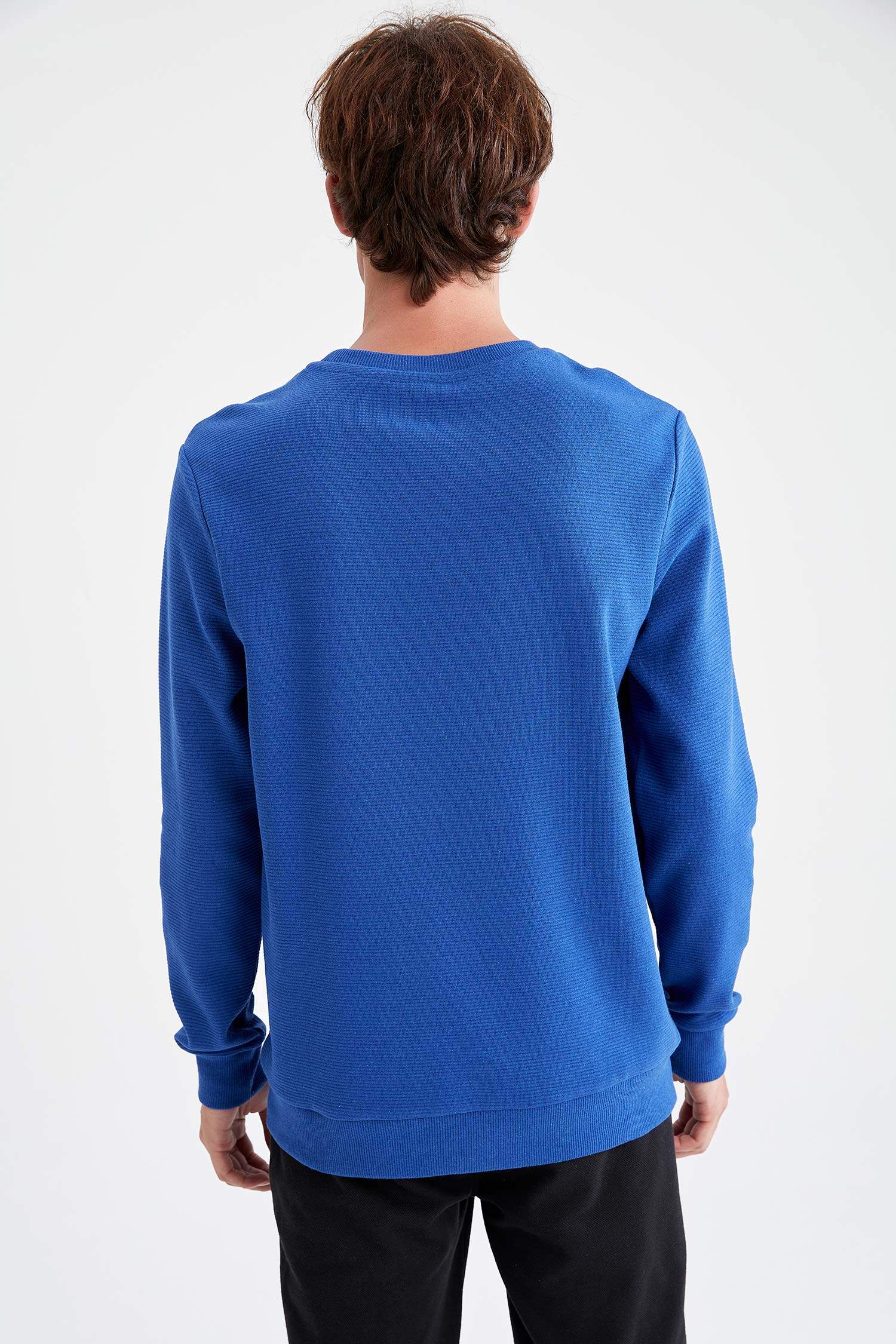 Slim Fit Bisiklet Yaka Baskılı Pamuklu Sweatshirt
