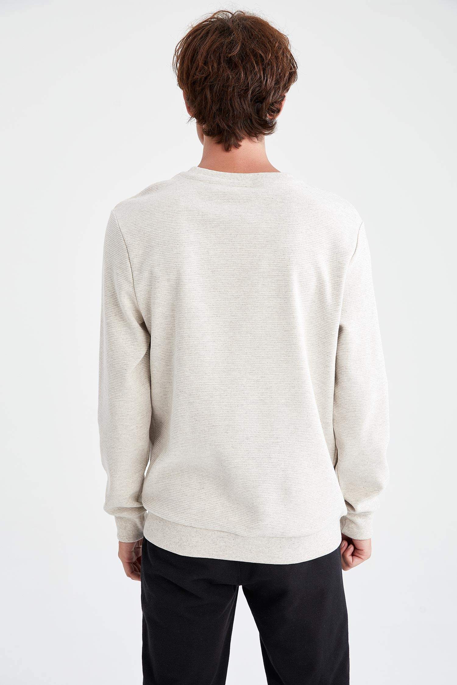 Slim Fit Bisiklet Yaka Baskılı Pamuklu Sweatshirt