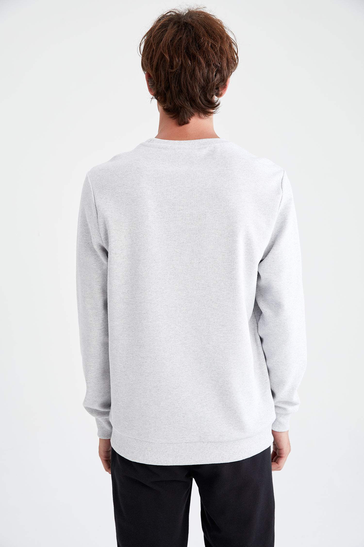 Slim Fit Bisiklet Yaka Baskılı Pamuklu Sweatshirt